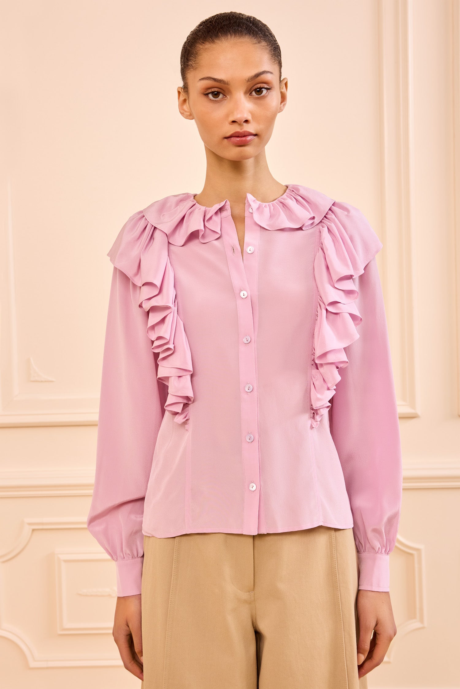 Ulla Johnson Ellie Chemisier Soie Aster Rose à Volants