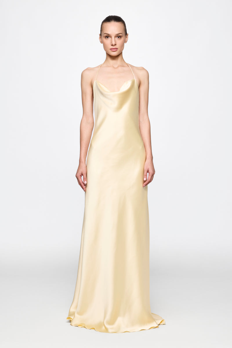 ATU Body Couture Slip Dress robe satin jaune vanille S/M