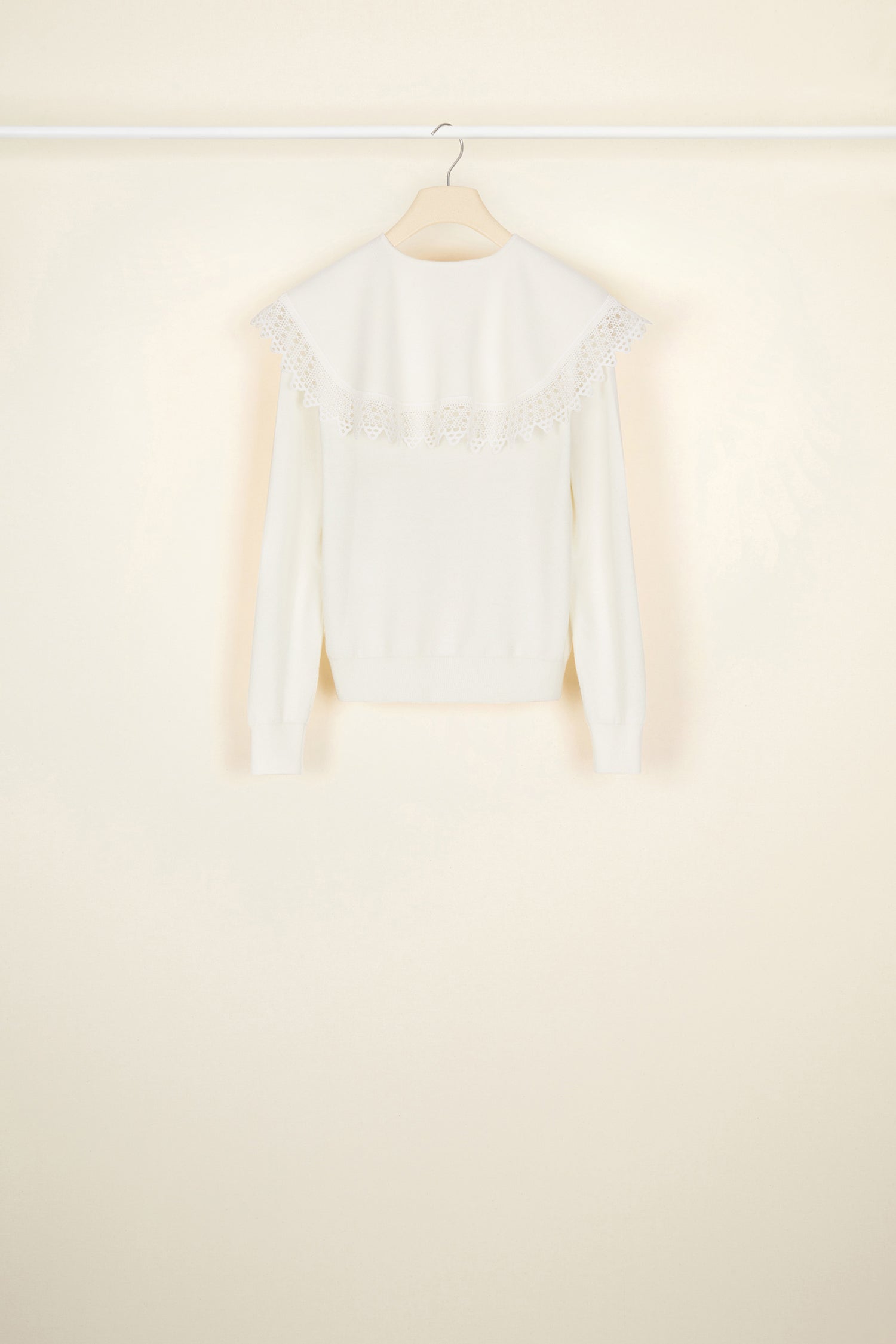 Patou KN023 Pull col crochet crème laine fine
