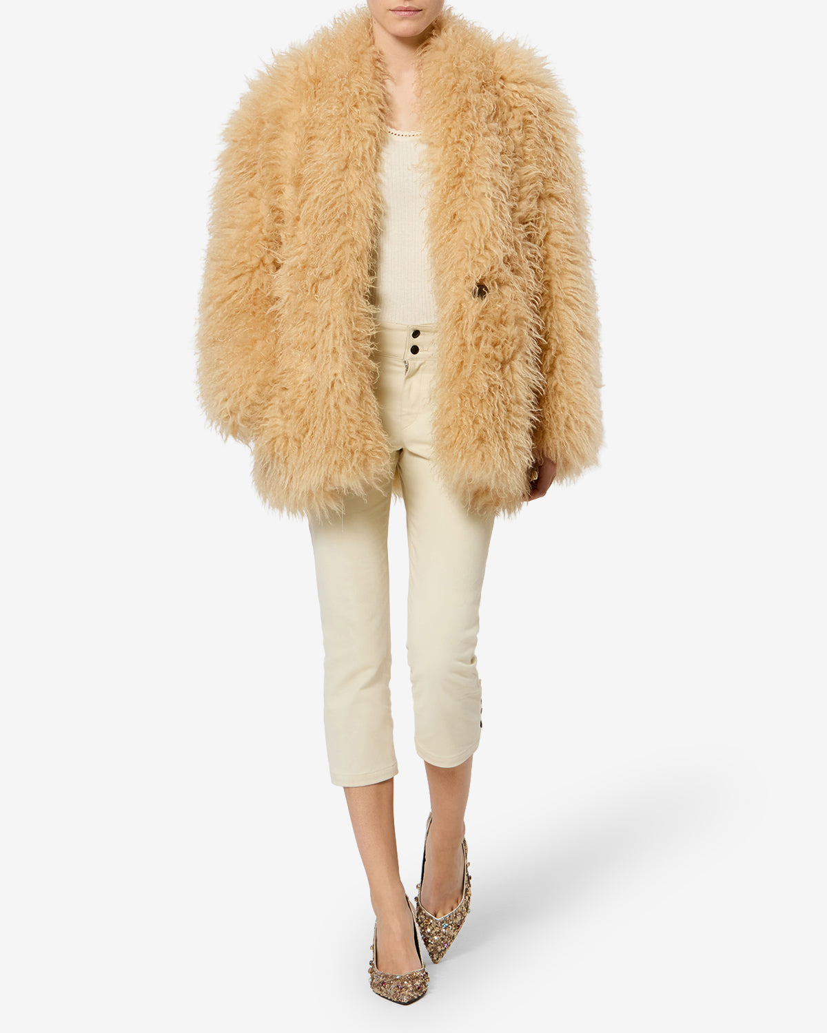 Isabel Marant Mylae manteau fausse fourrure jaune pâle