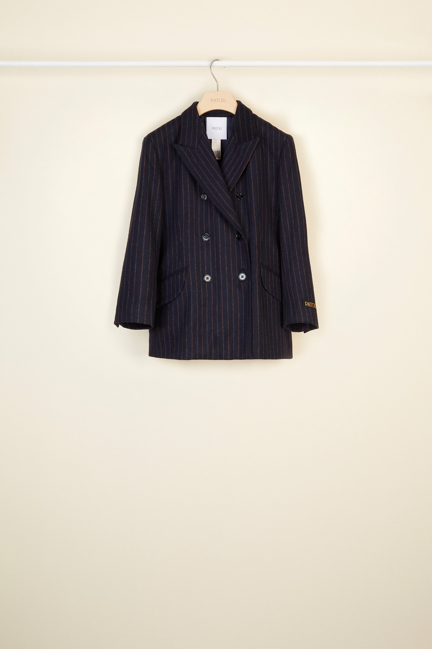 Patou JA001 veste croisée laine rayée marine sienna