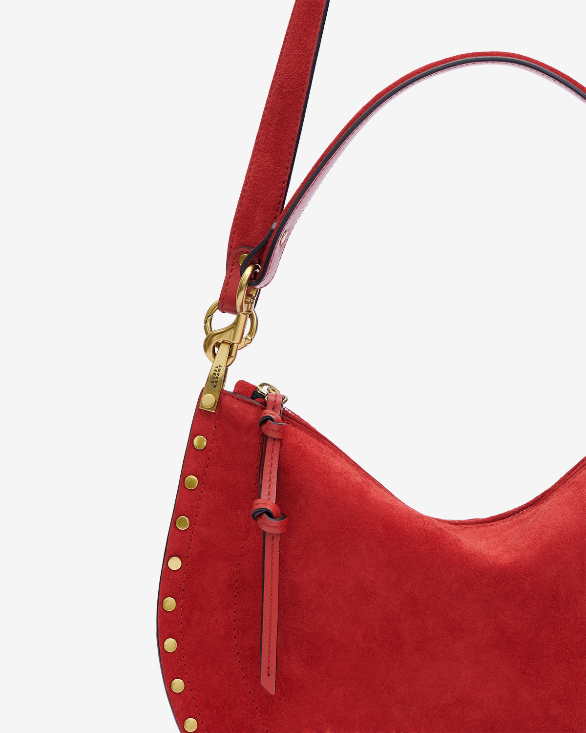 Isabel Marant Oskan Soft Zip sac cuir velours rouge écarlate