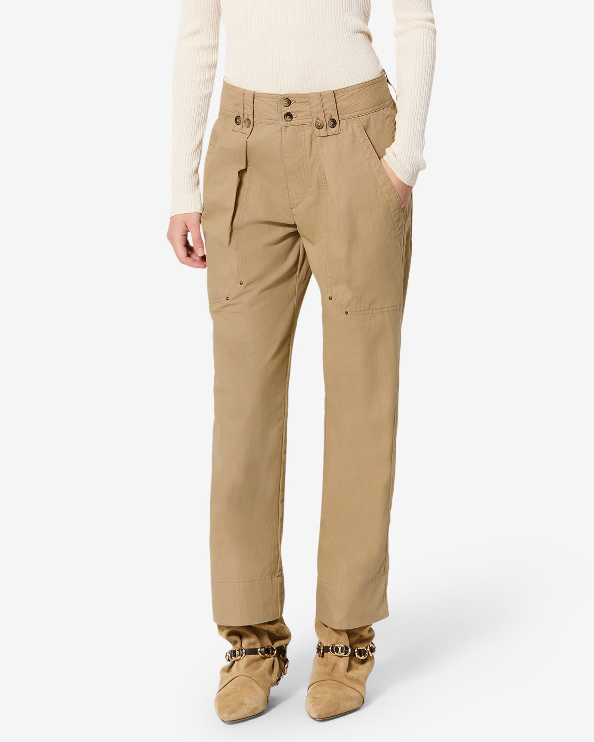 Isabel Marant Amandine pantalon coton clair kaki droit