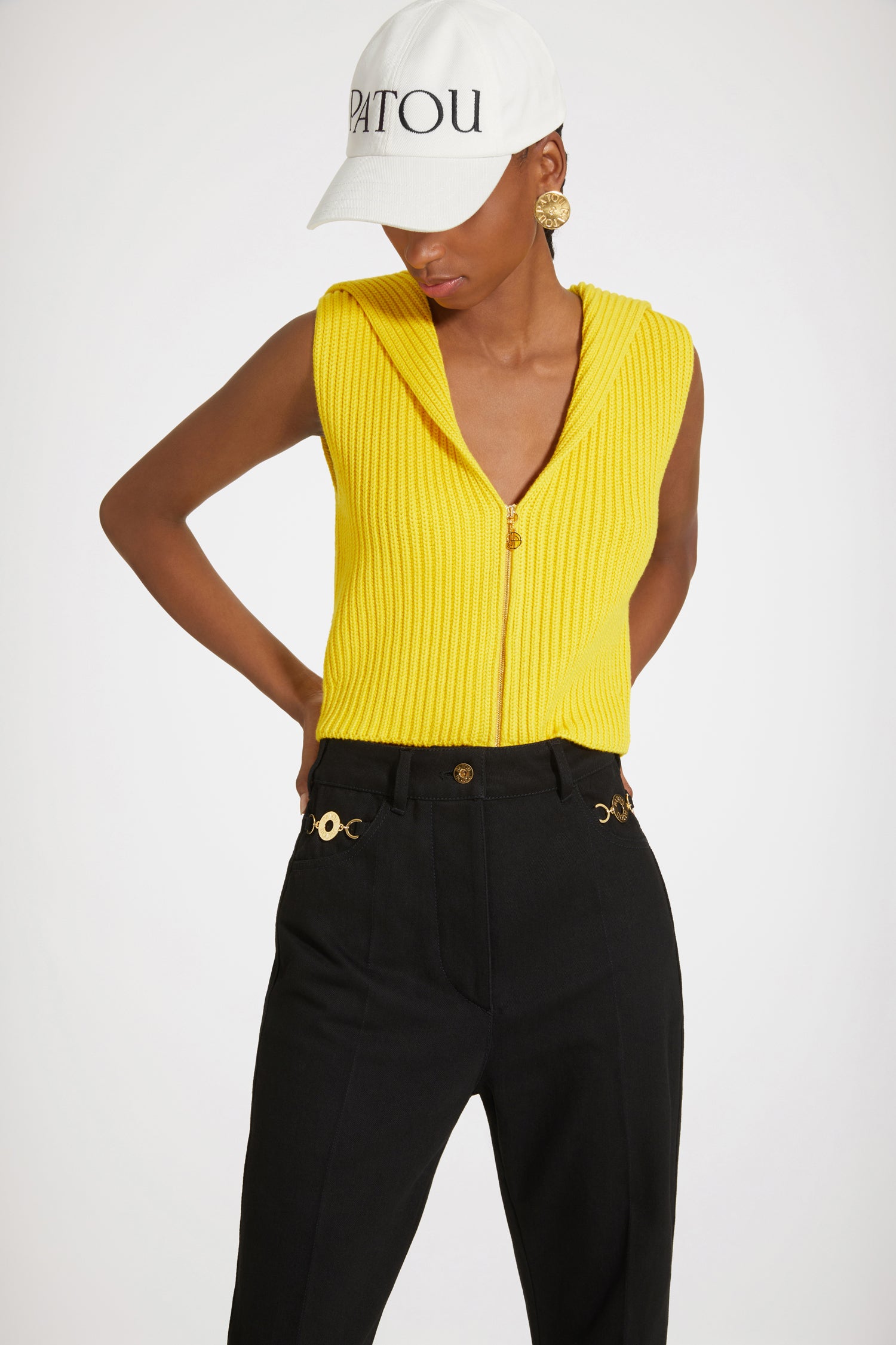 Patou KN113 gilet zip coton laine jaune Mimosa