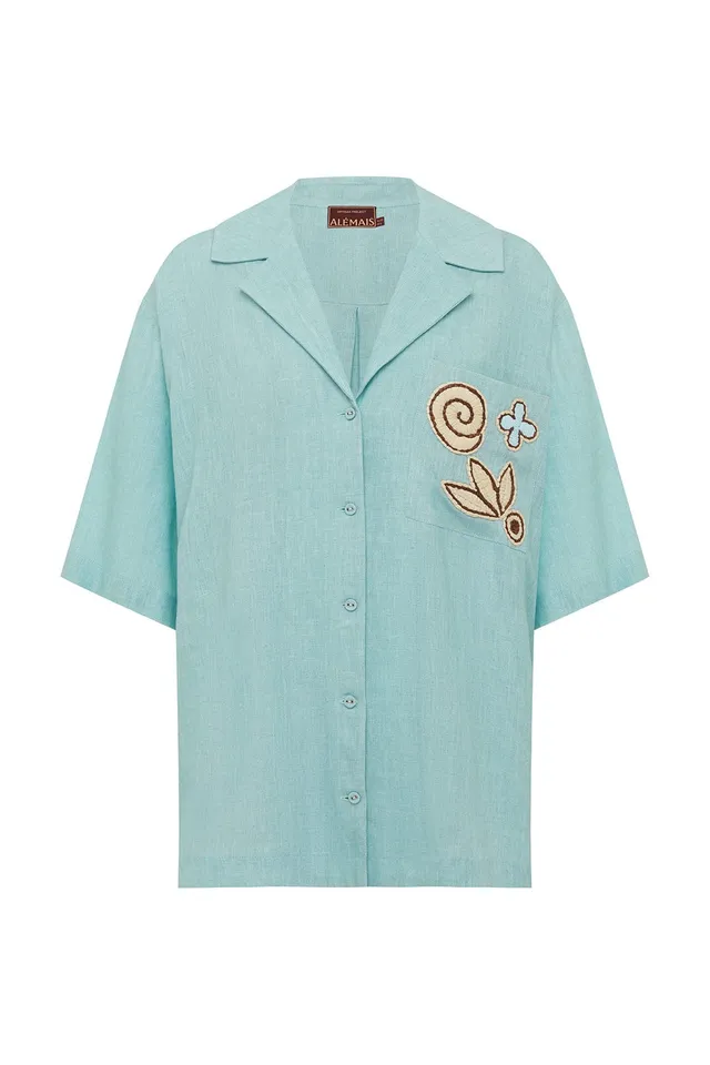 Alemaïs Azar chemise lin brodée raphia taille 6 UK