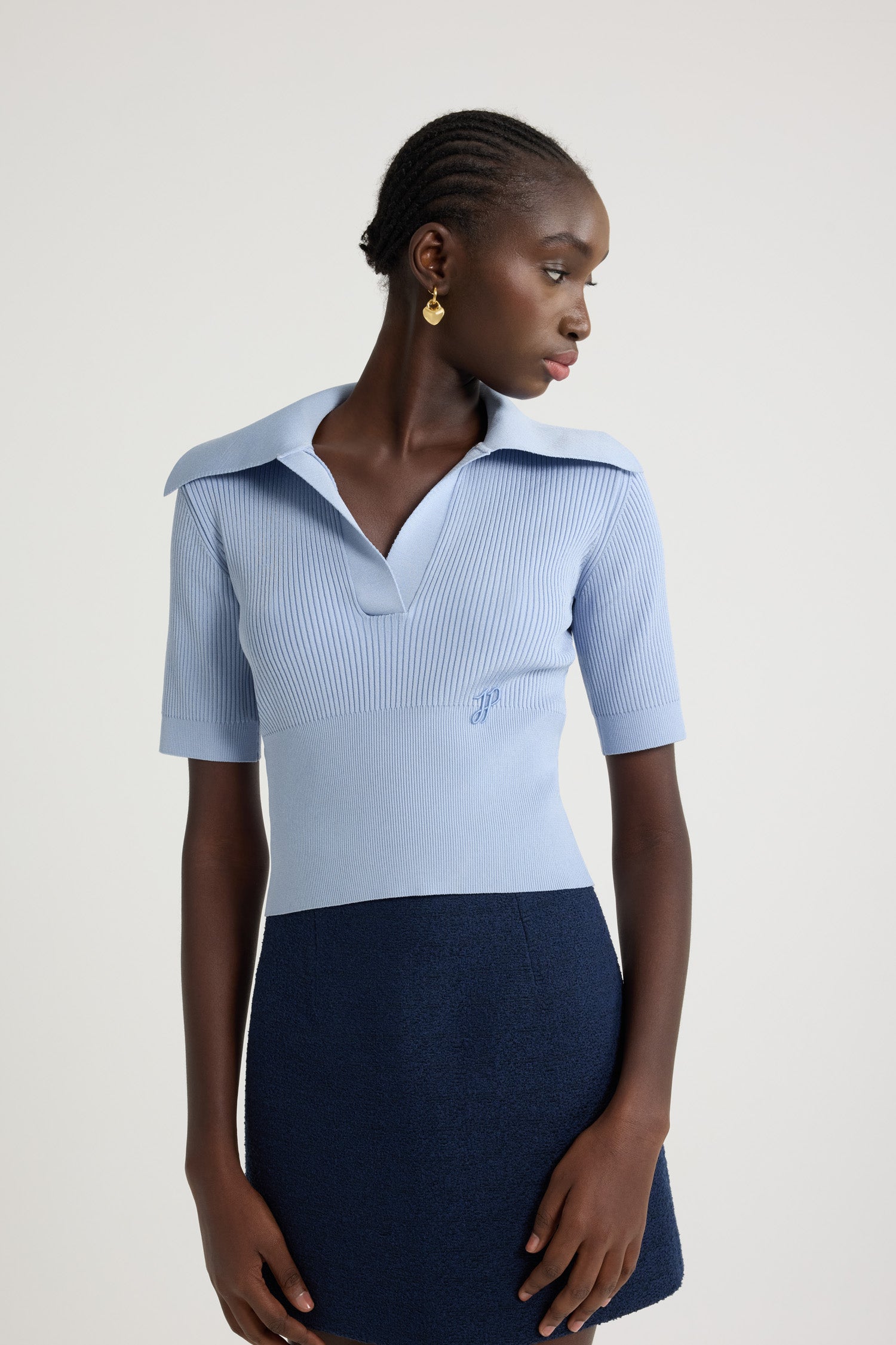 Patou Polo knit top Pearl Blue viscose XS-XXL