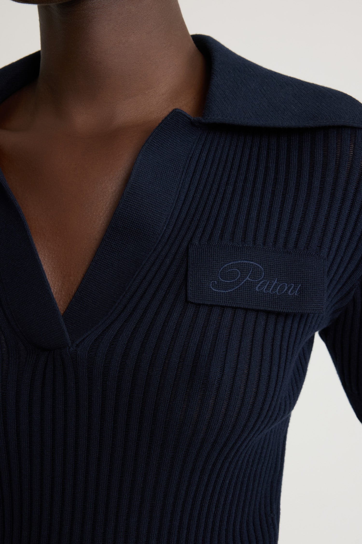 Patou KN229 top polo maille côtelée coton navy black