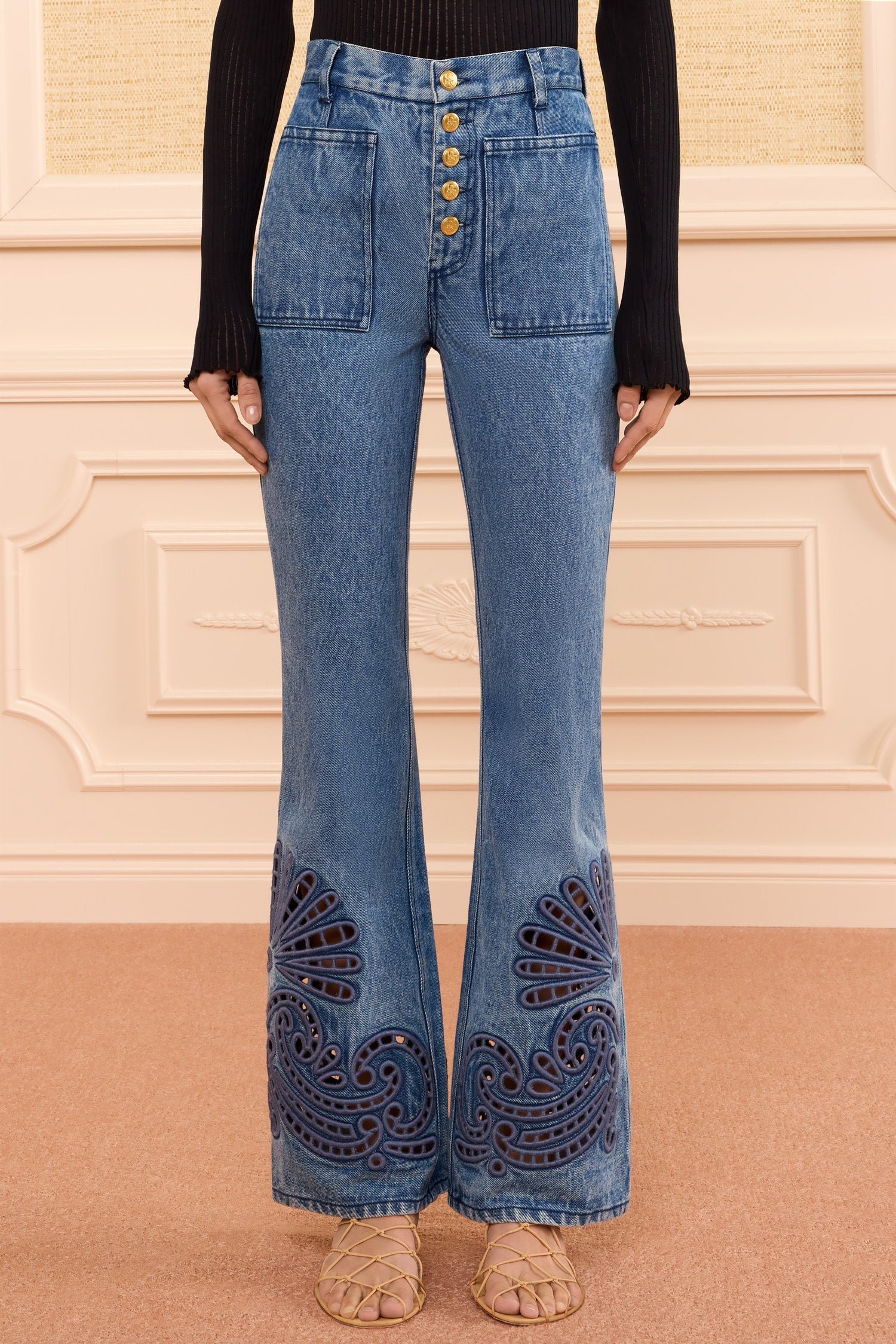 Ulla Johnson Denim Jean Lou Eyelet River bleu coton