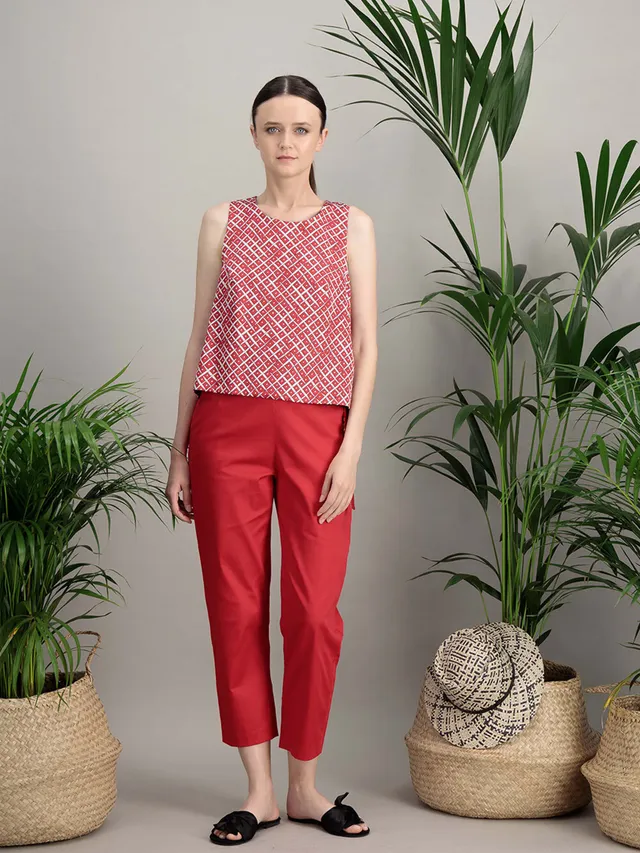 Anahide Saint André Devoile top soie coton rouge