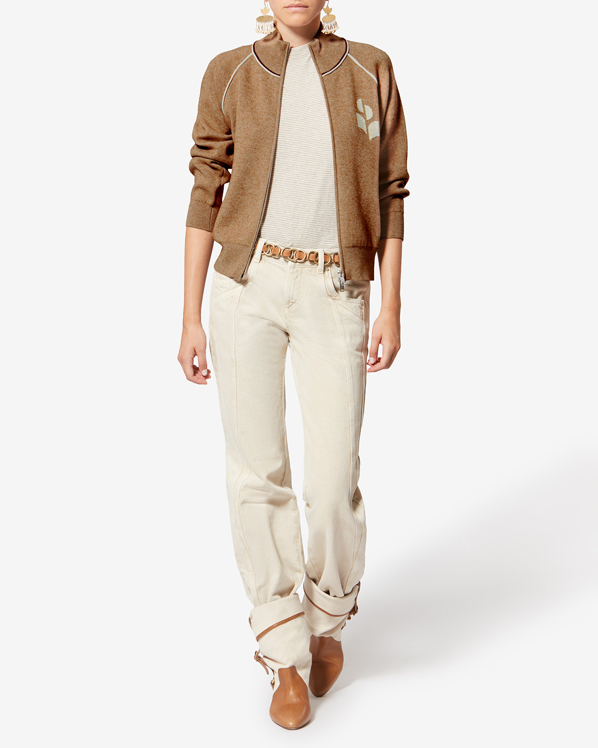 Isabel Marant Lanya cardigan maille camel-gris zippé