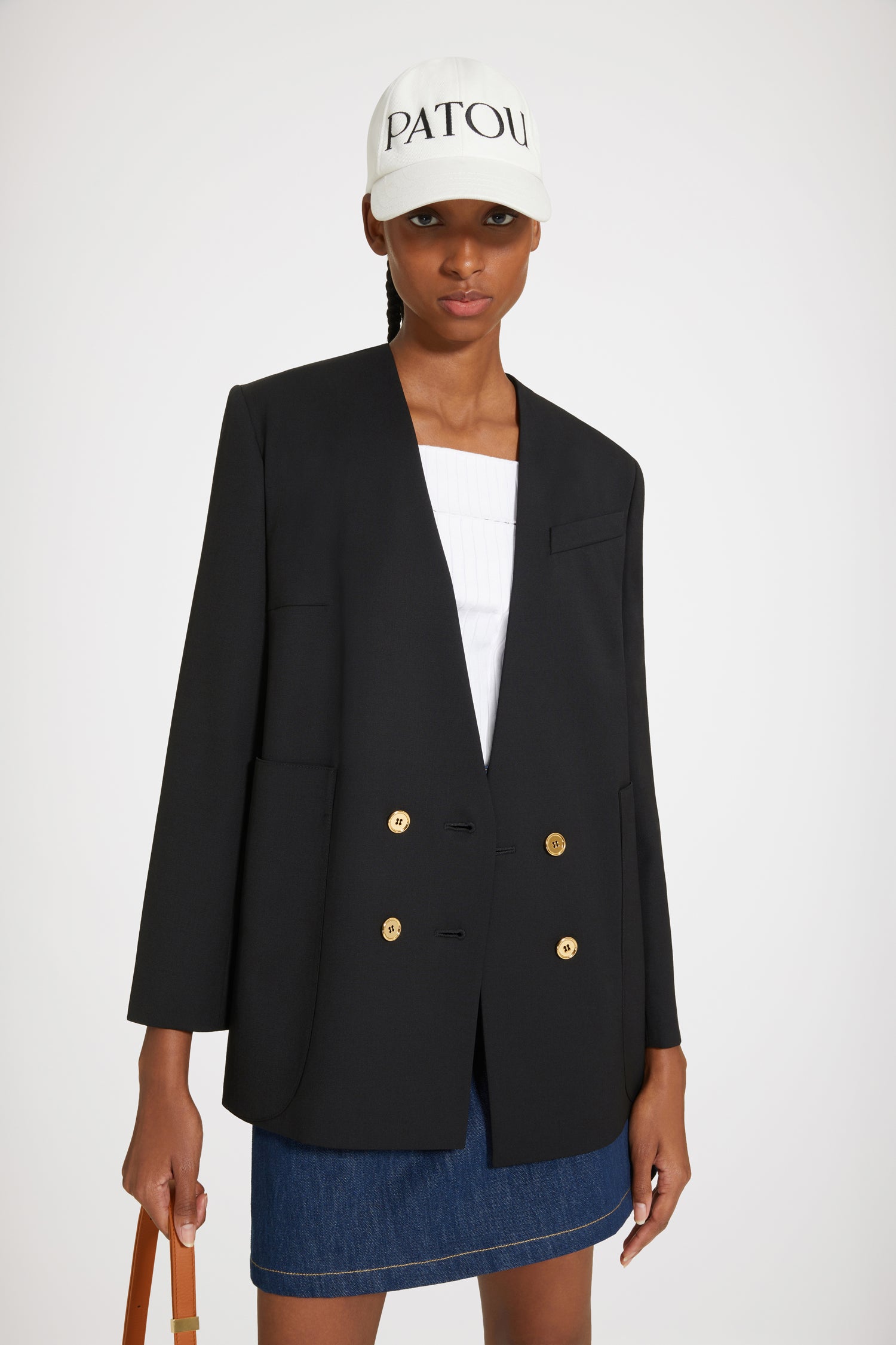 Patou P23JA0020103698N veste bleu marine laine croisée