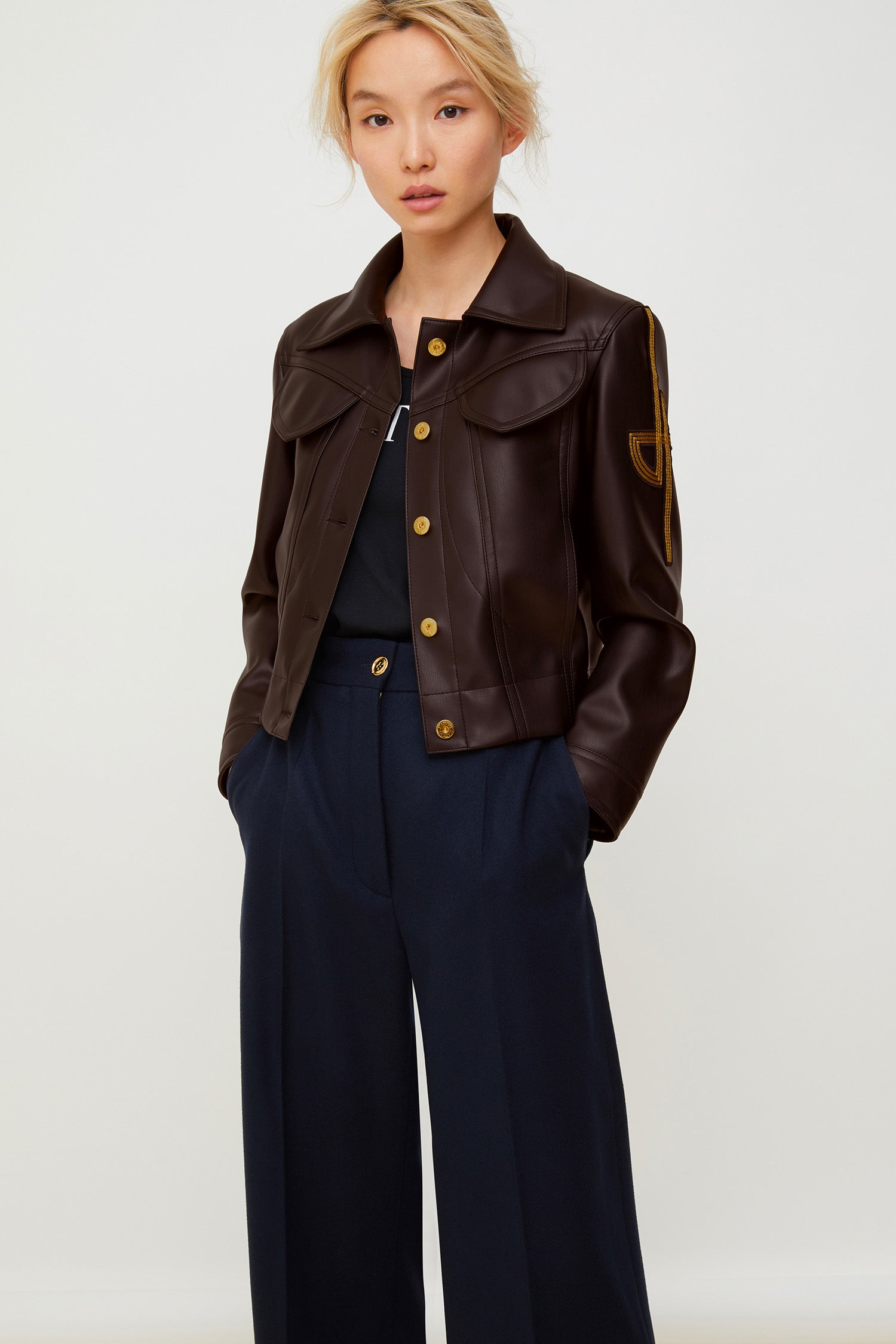 Patou OU0010018801B veste simili cuir noir Havana