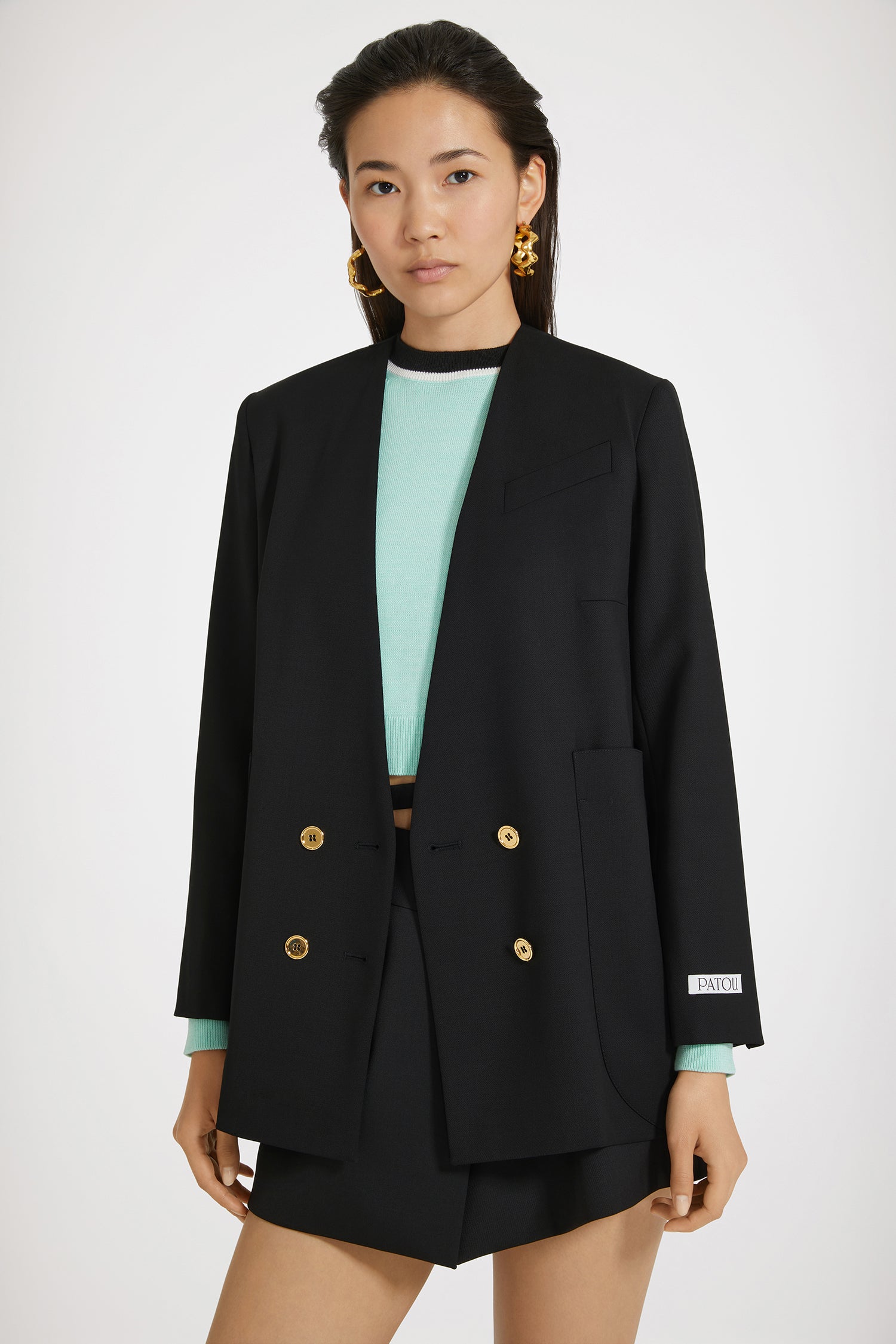 Patou JA0020005999B veste en laine noire double-boutonnée