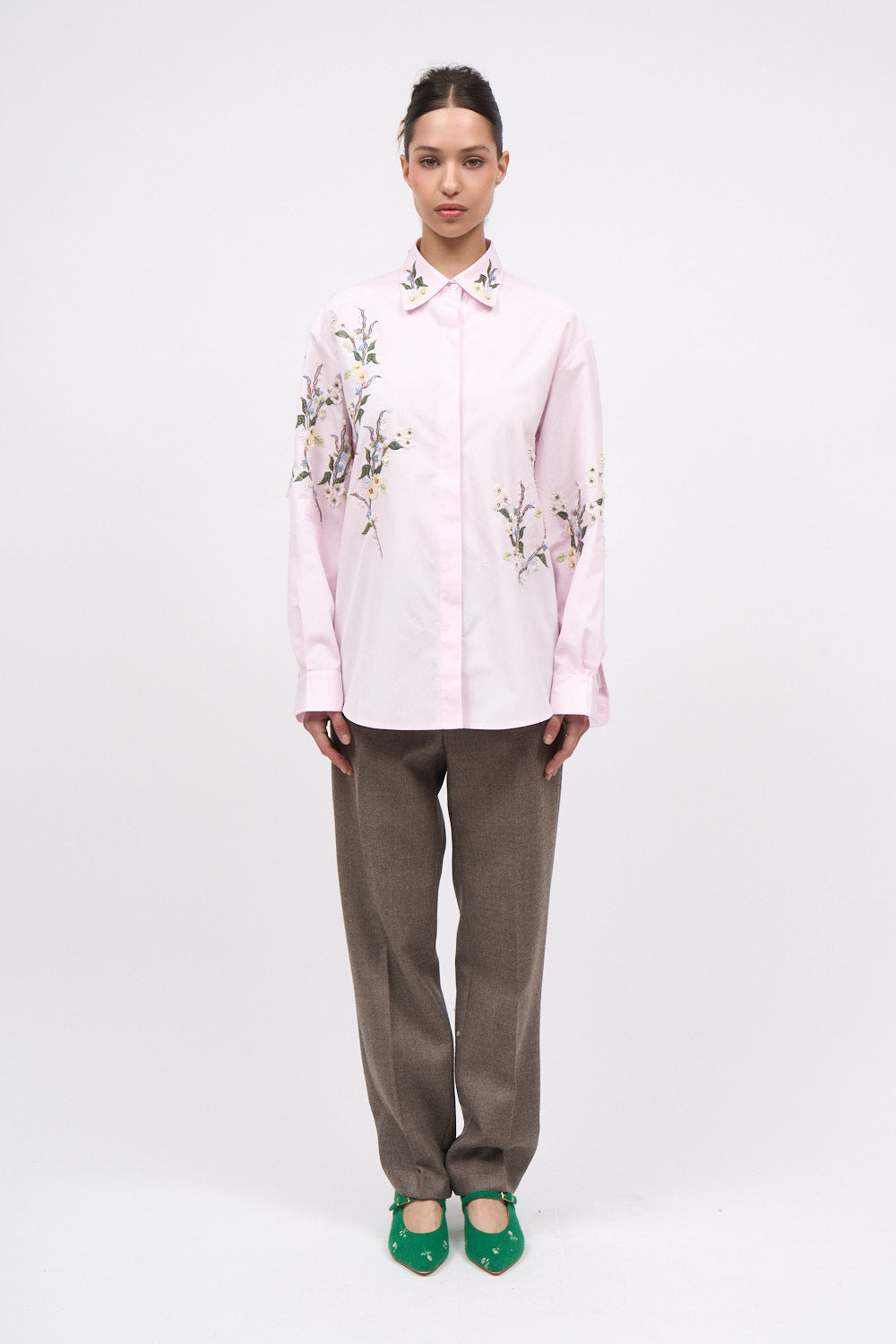 Paul & Joe Flora chemise popeline baby pink broderie