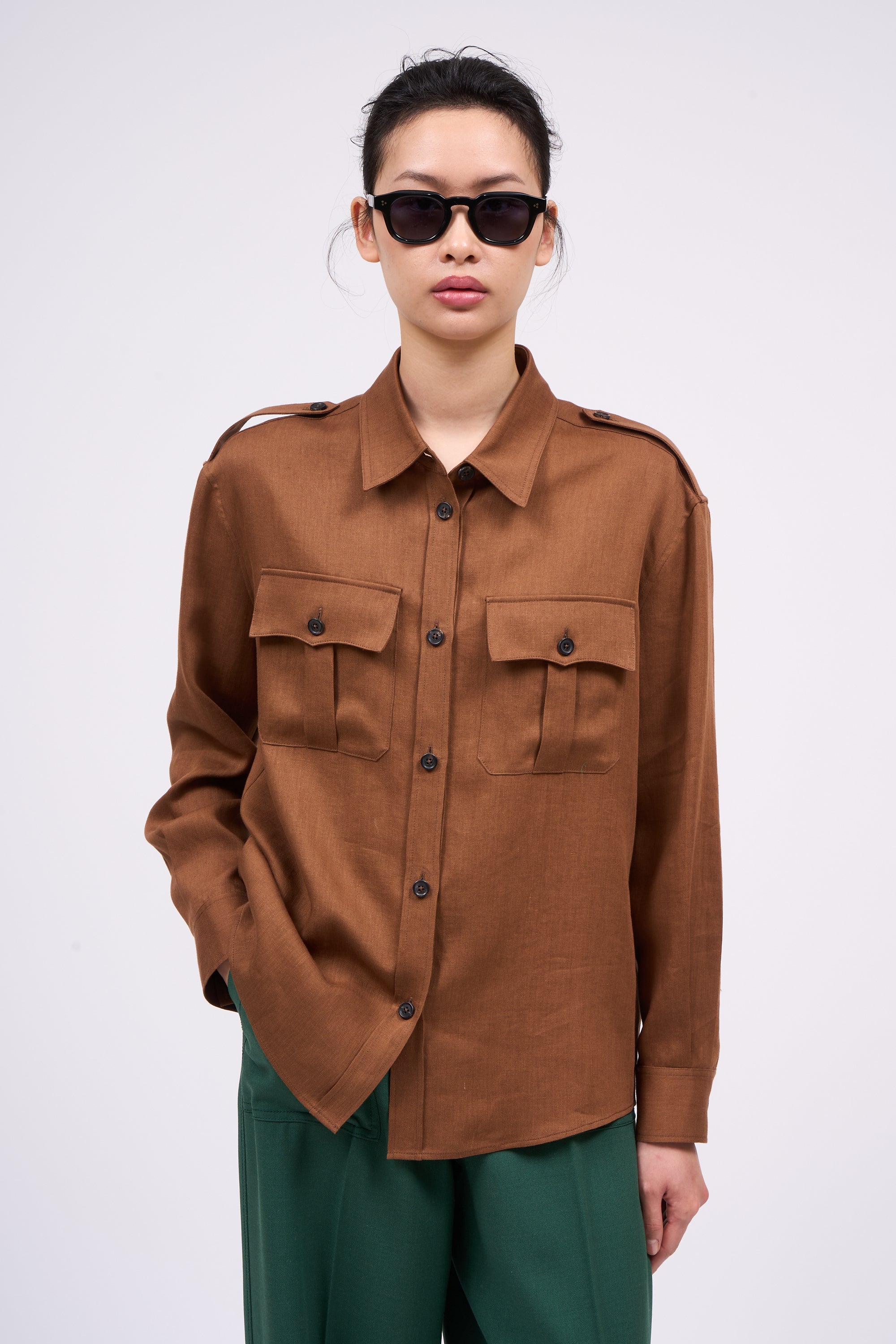 Paul & Joe Aria chemise twill de lin droite marron taille 1