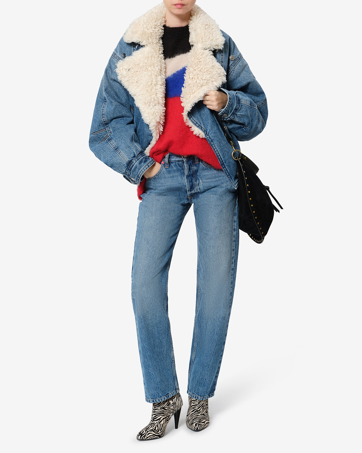 Isabel Marant Valineo veste denim bleu col fourrure