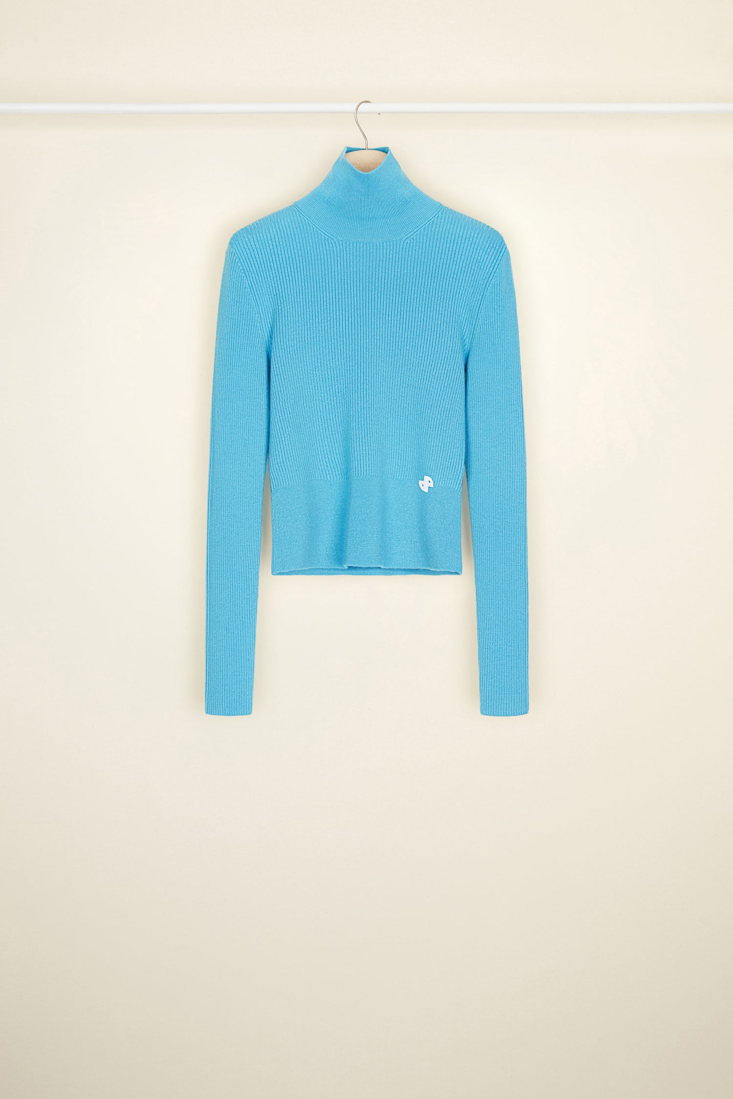 Patou Jumper KN058 pull col montant turquoise XS côtelé