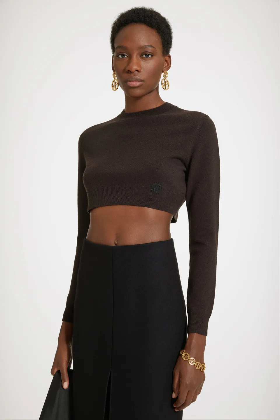 Patou Knitwear pull cropped KN0998041803B chocolat