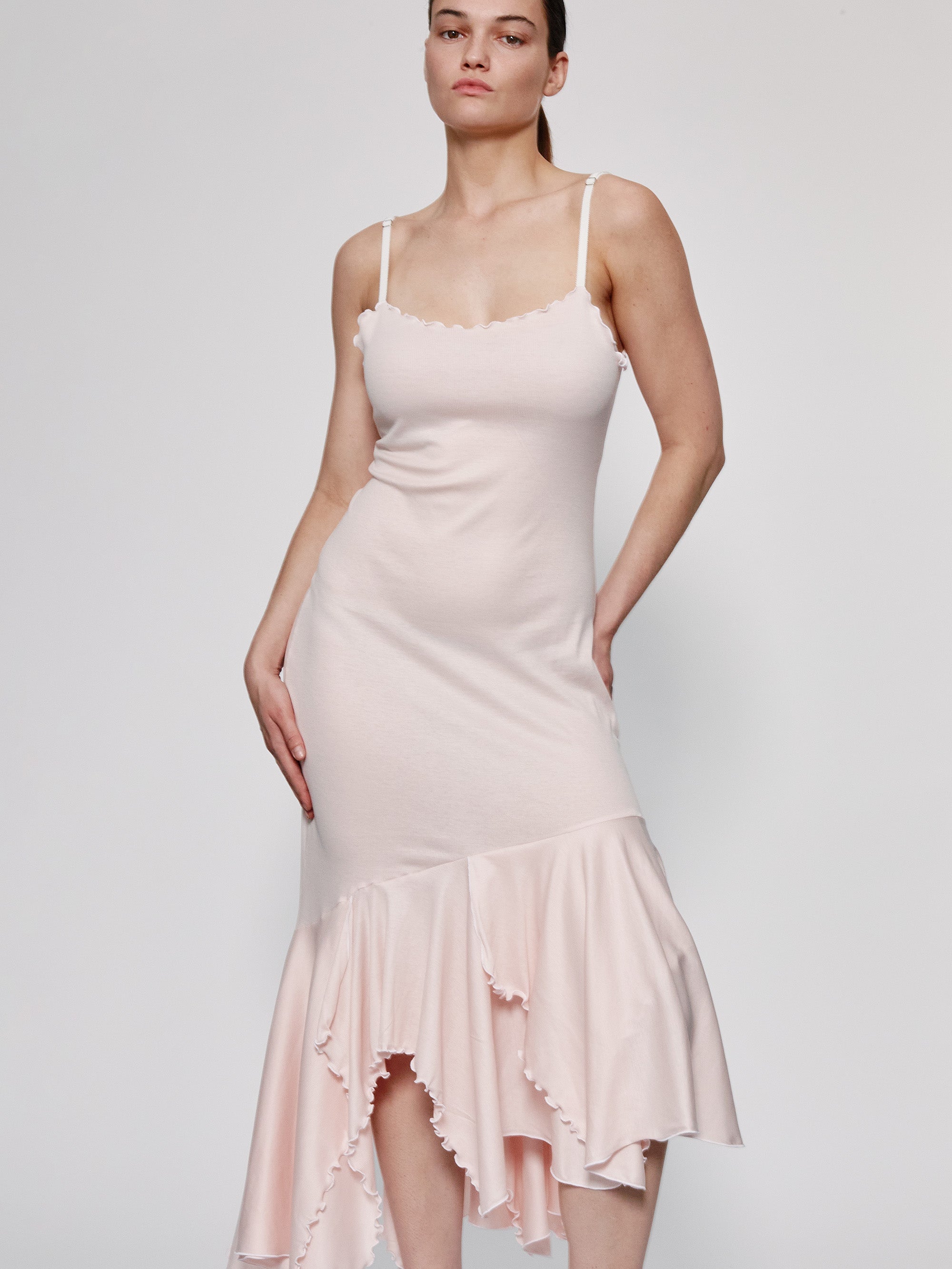Ester Manas Easy Dress robe longue rose clair bretelles coton