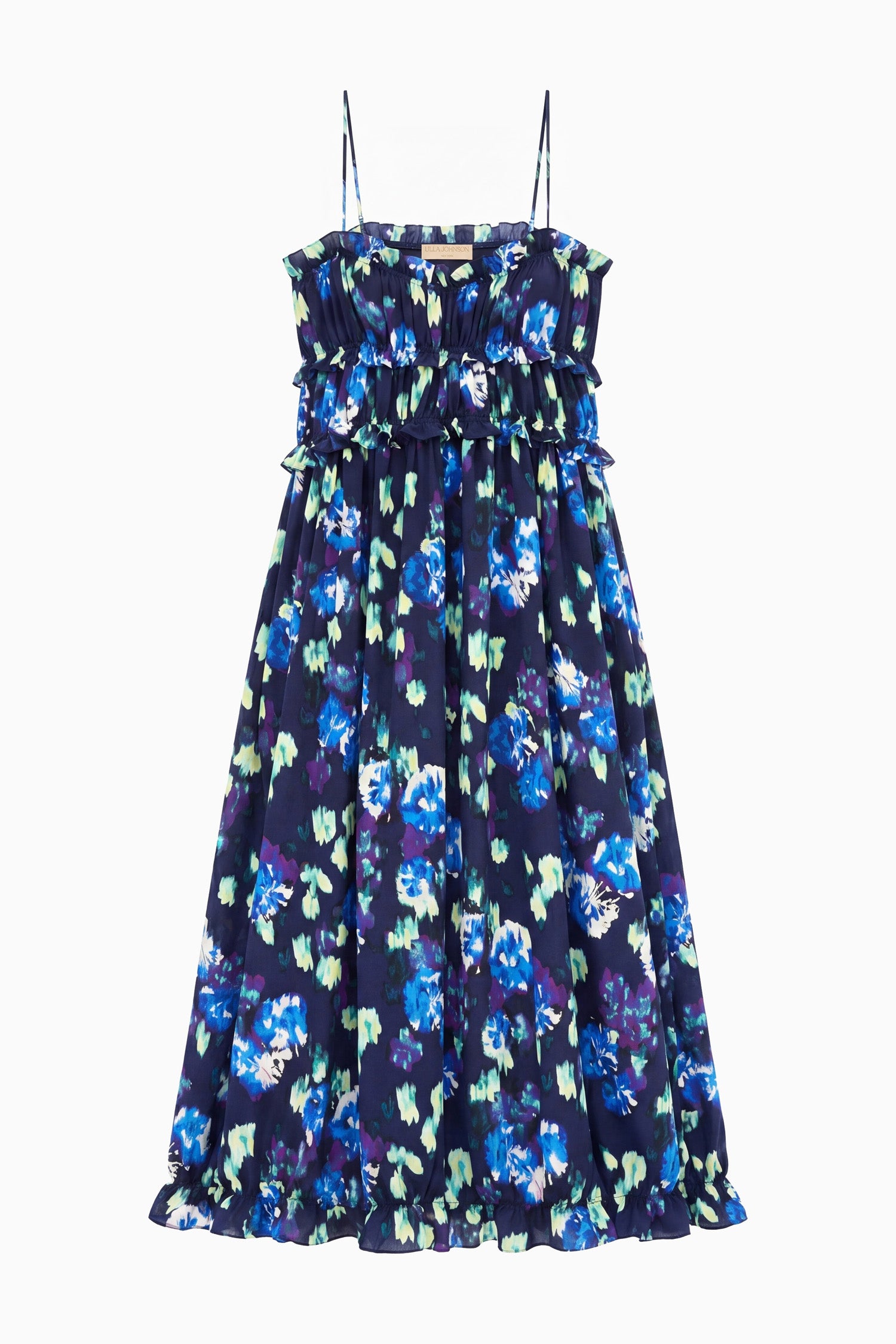Ulla Johnson Clove robe soie Evening Bloom floral bleu