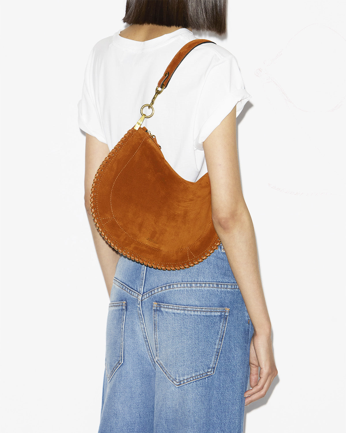 Isabel Marant Oskan Soft Zip sac cuir velours cognac