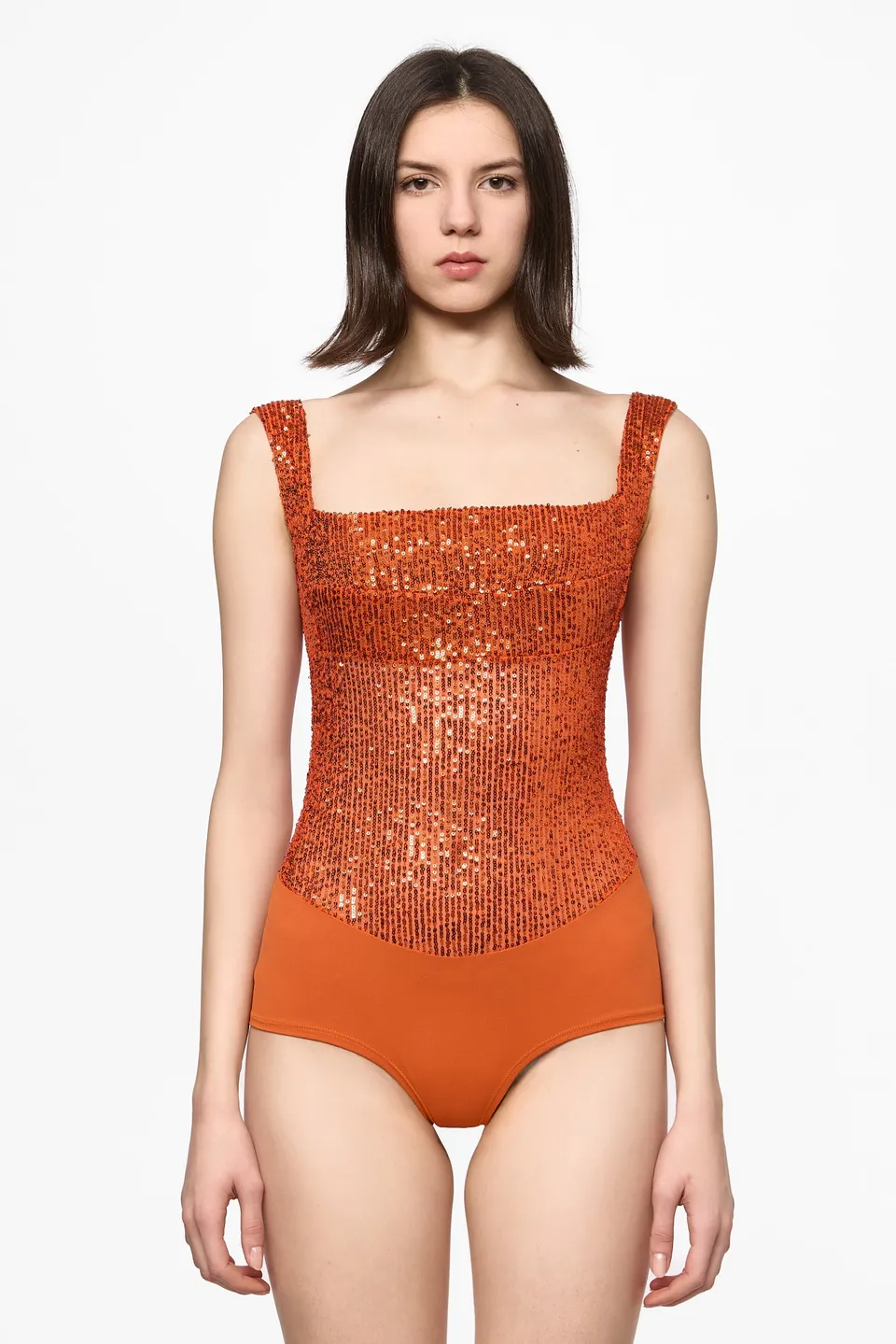 ATU Body Couture body sequins orange col carré taille S