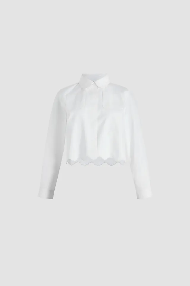 Patou BL038 chemise popeline coton blanc crop festonnée