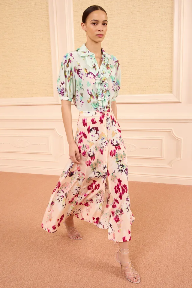 Ulla Johnson Rowan jupe midi soie summer garden fleurie