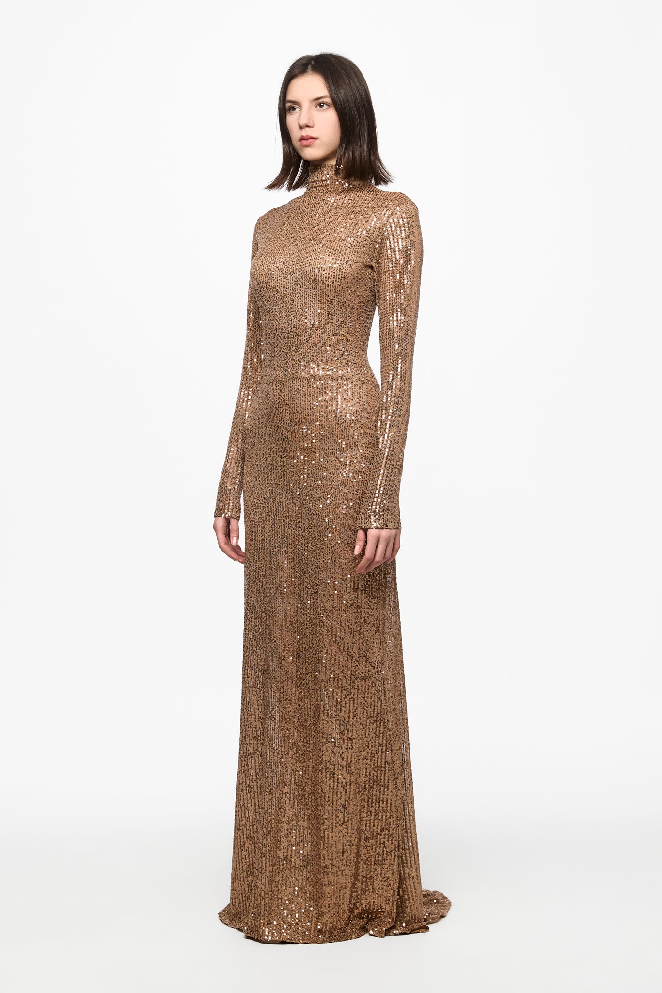 ATU Body Couture Sequins and Feathers robe sequins marron plumes
