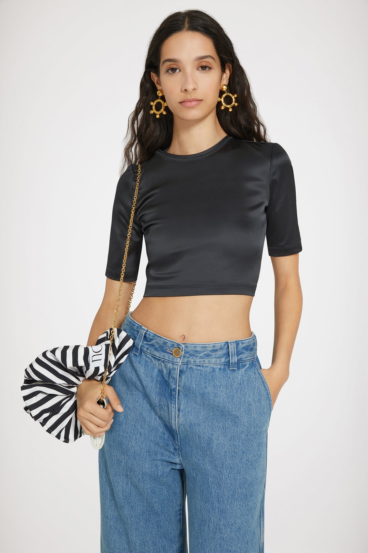 Patou TO045 top satin noir dos ouvert Black