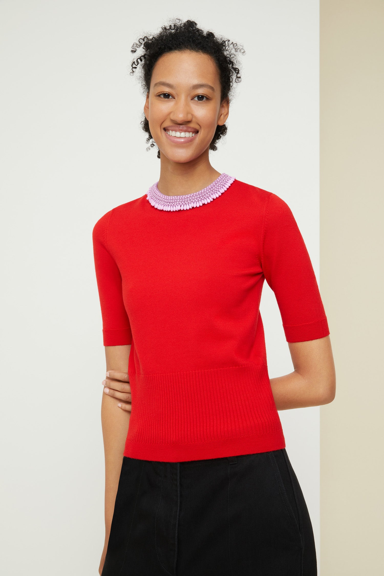 Patou KN037 pull manches courtes rouge capucine