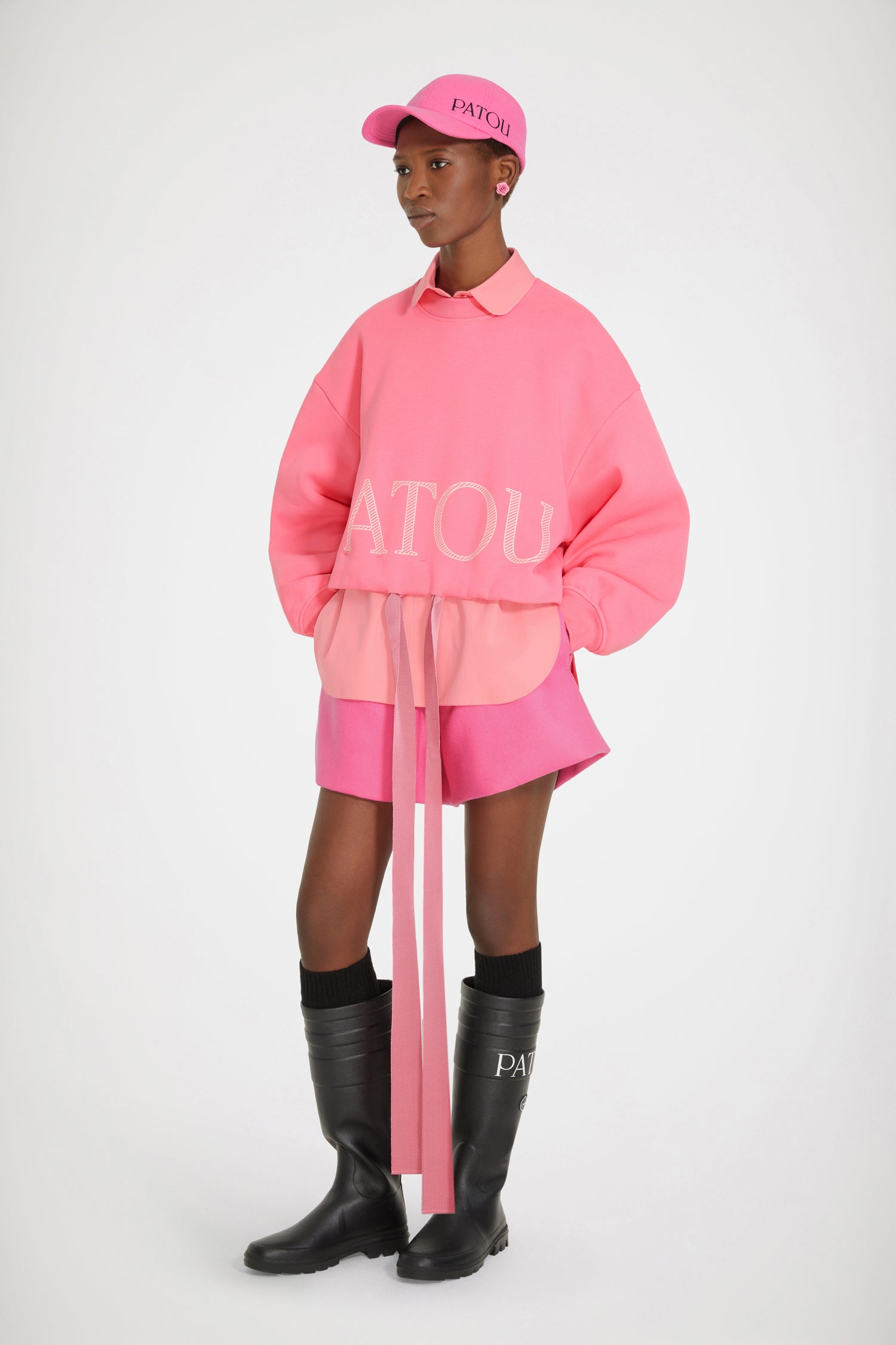 Patou Sweat Cropped Coton Bio Rose JE054 Cordon