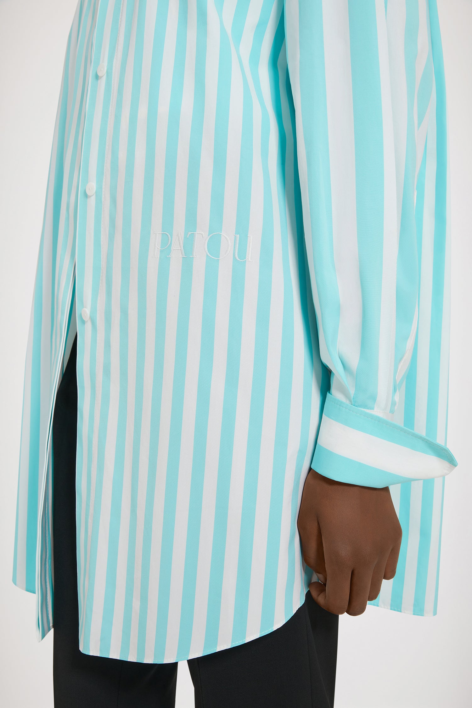 Patou DR086 robe chemise mini Mix Green Large Stripes