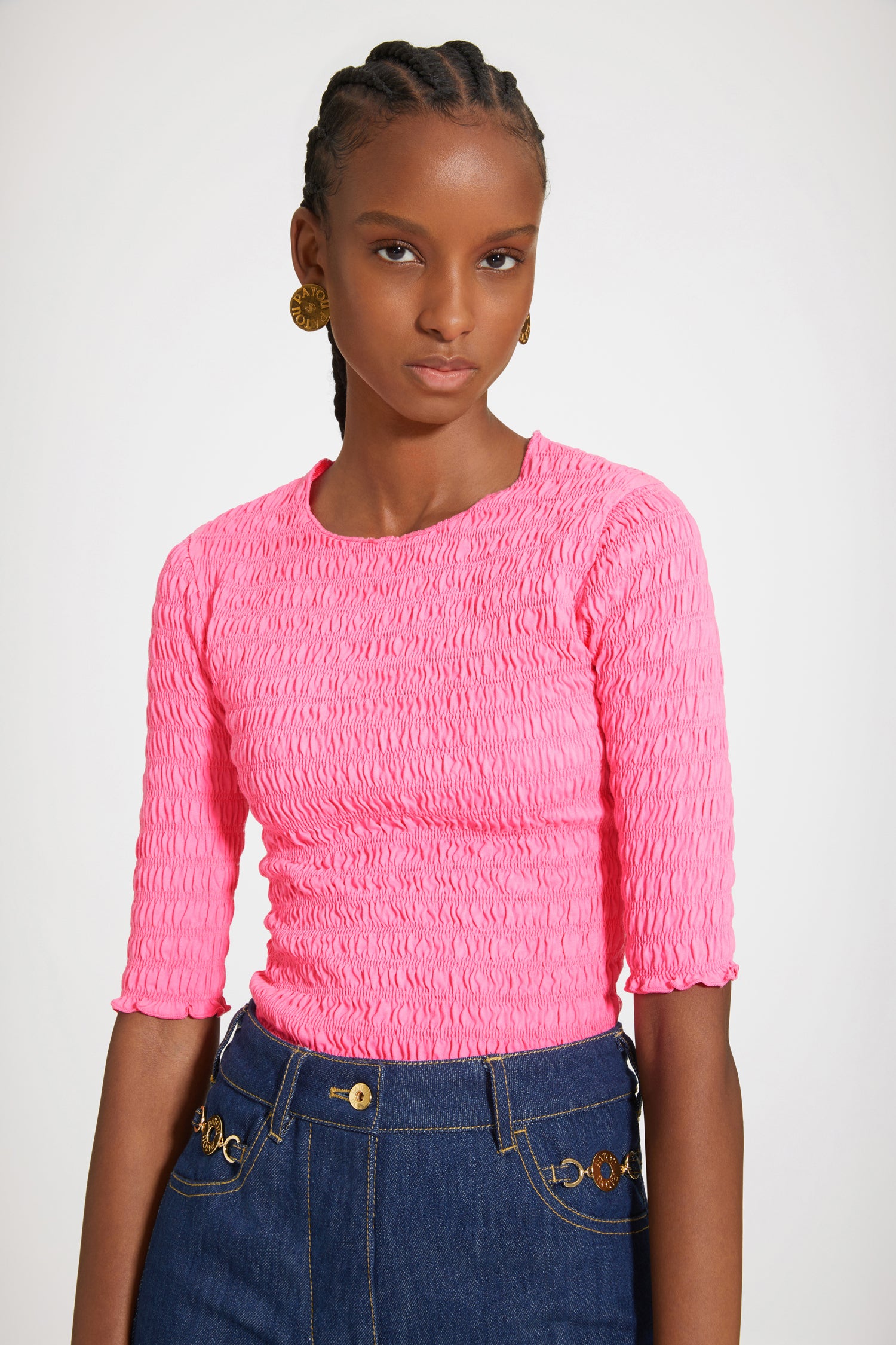 Patou P23JE0659982453B top coton bio Begonia Pink smocké