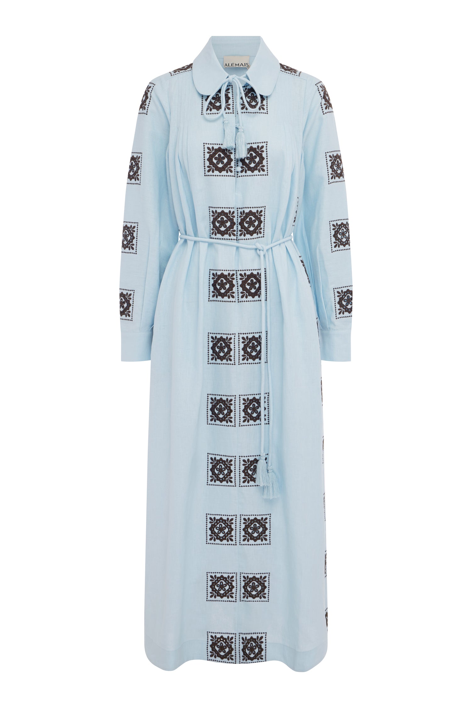 Alemaïs Grace Midi Robe chemise lin brodée