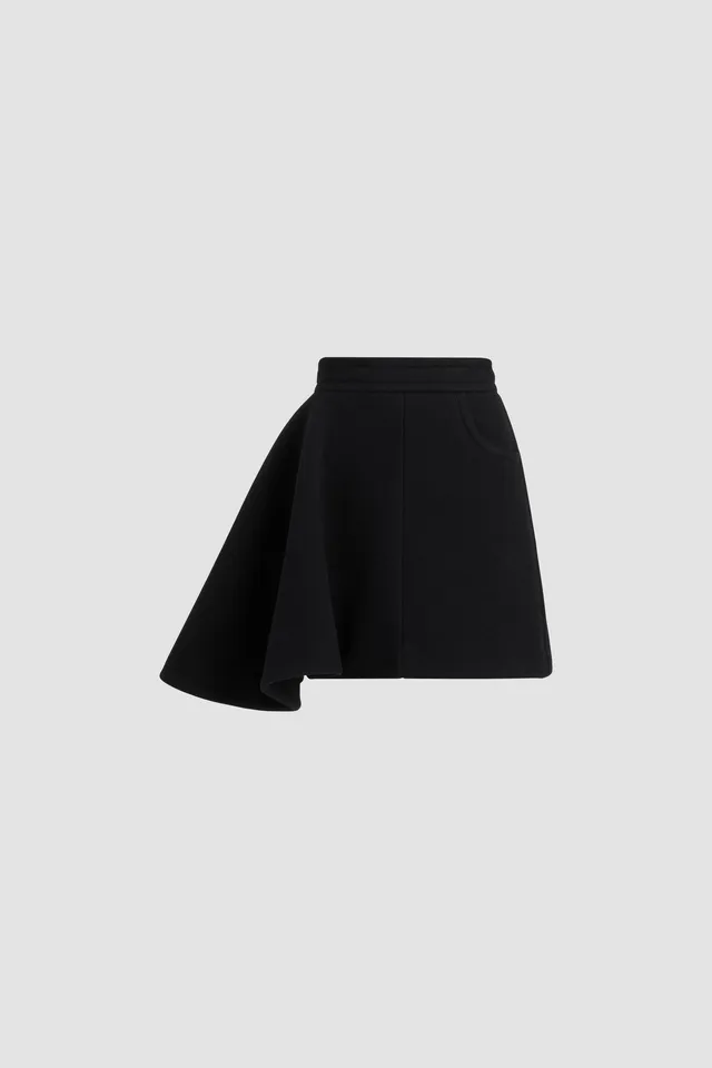 Patou SK089 mini jupe noire laine asymétrique