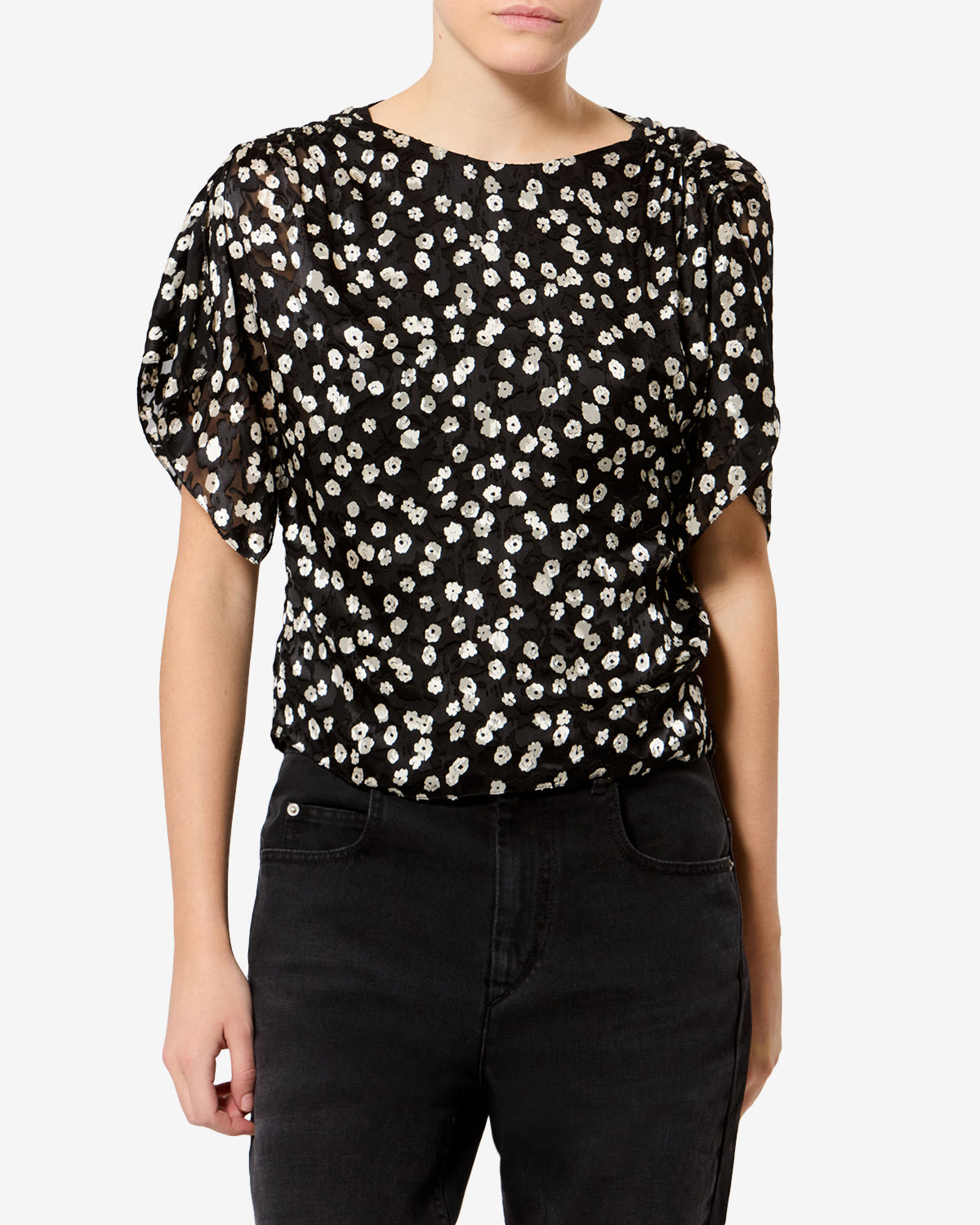 Isabel Marant Hervane top soie noir et écru