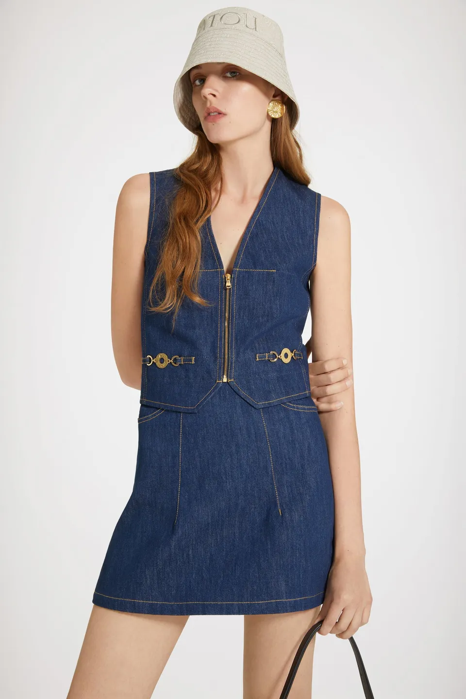 Patou JA030 gilet denim zippé Rodeo Blue coton bio