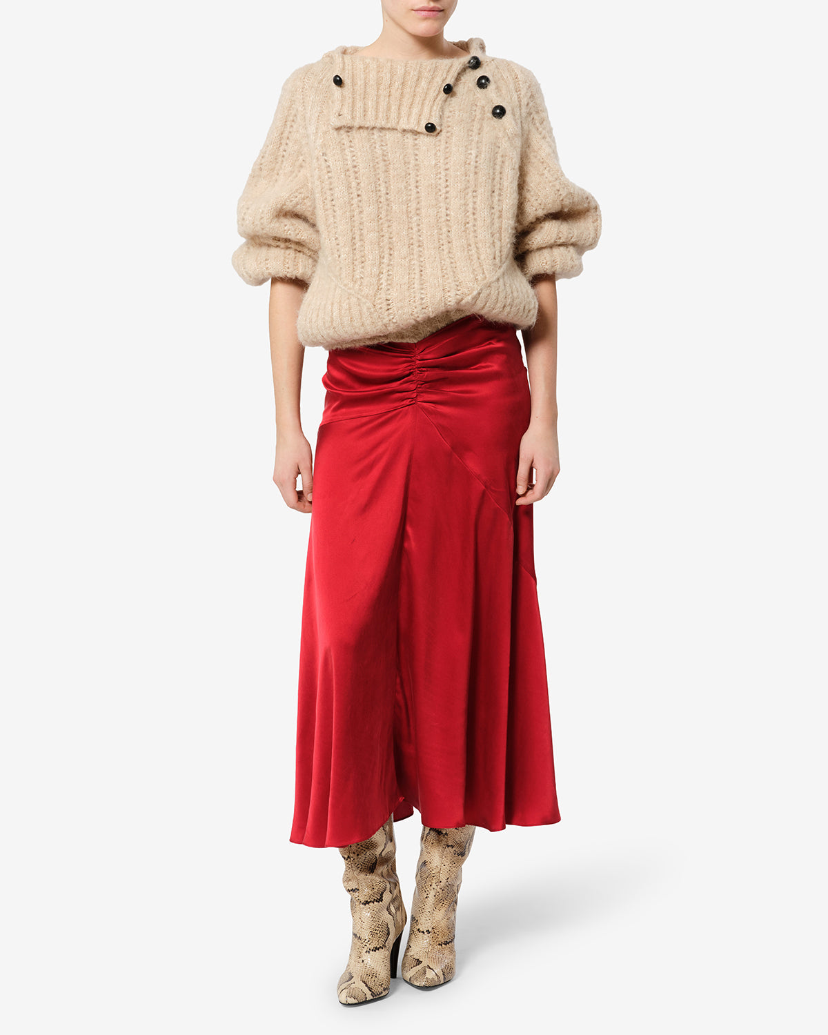 Isabel Marant Laren jupe midi soie rouge
