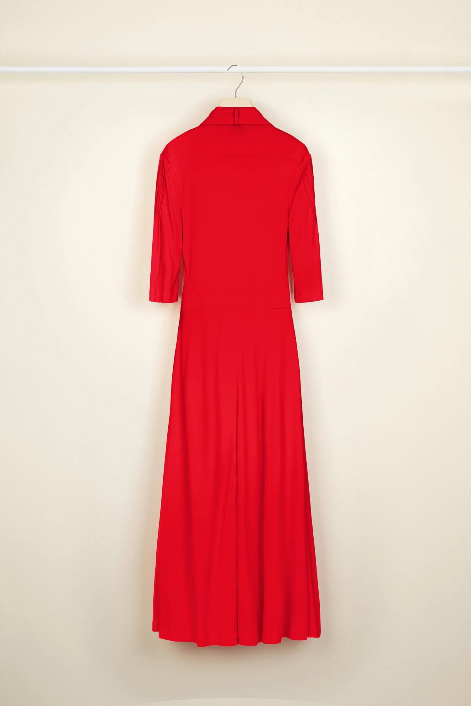 Patou DR055 robe midi rouge coquelicot jersey plissée