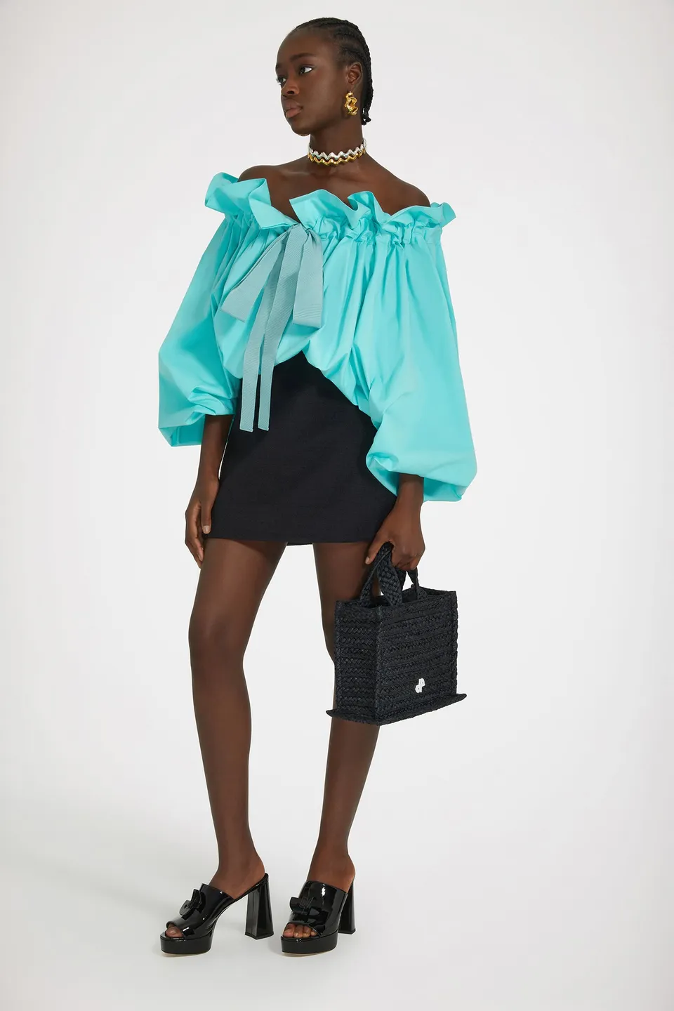 Patou TO017 top coton vert menthe col cordon