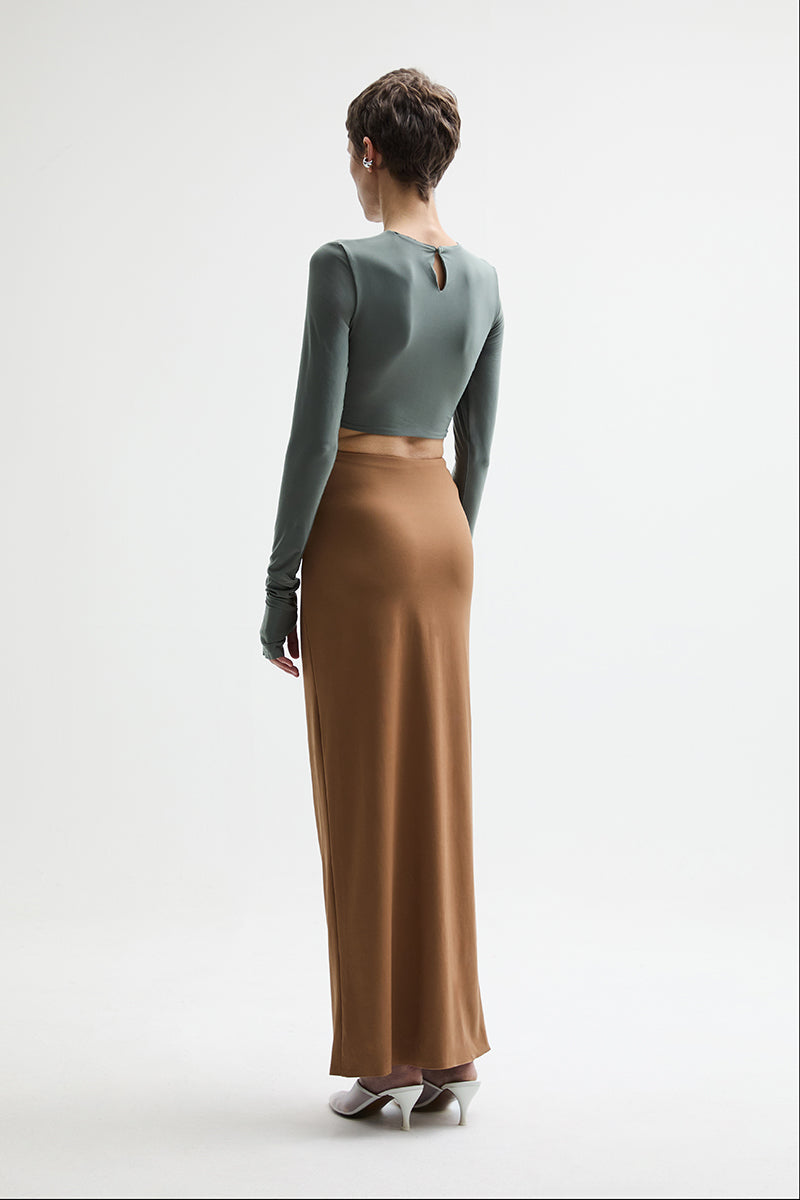 ATU Body Couture Split robe midi jersey camel gris