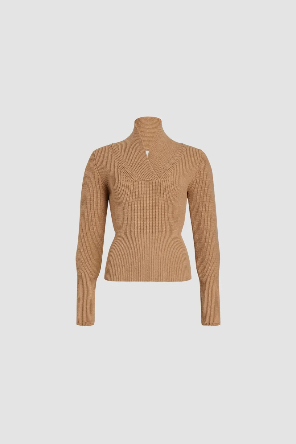 Patou KN208 pull col croisé laine cachemire biscuit XS