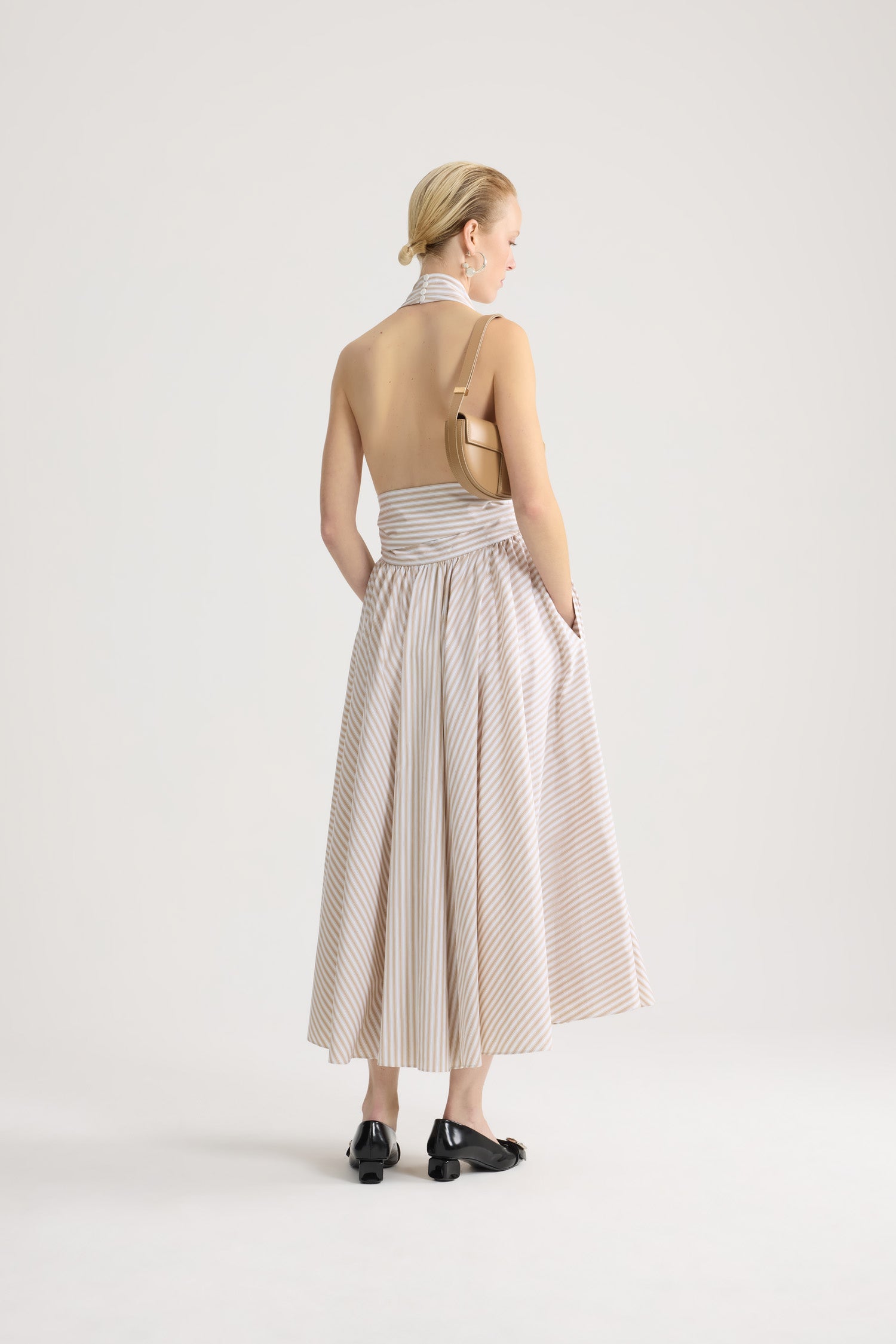 Patou DR243 robe midi rayée coton bio col licou