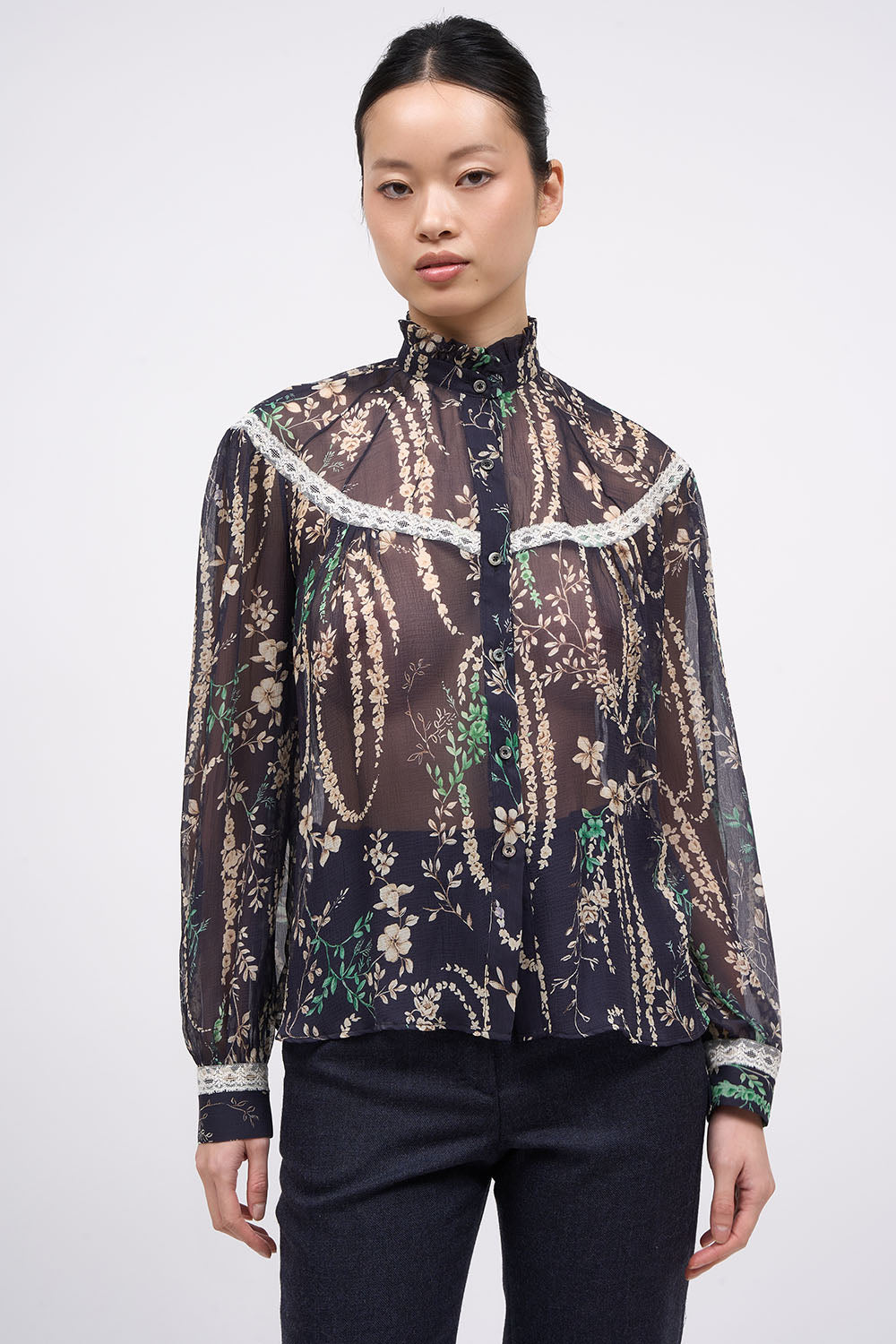 Paul & Joe Yvonne blouse mousseline soie dark navy