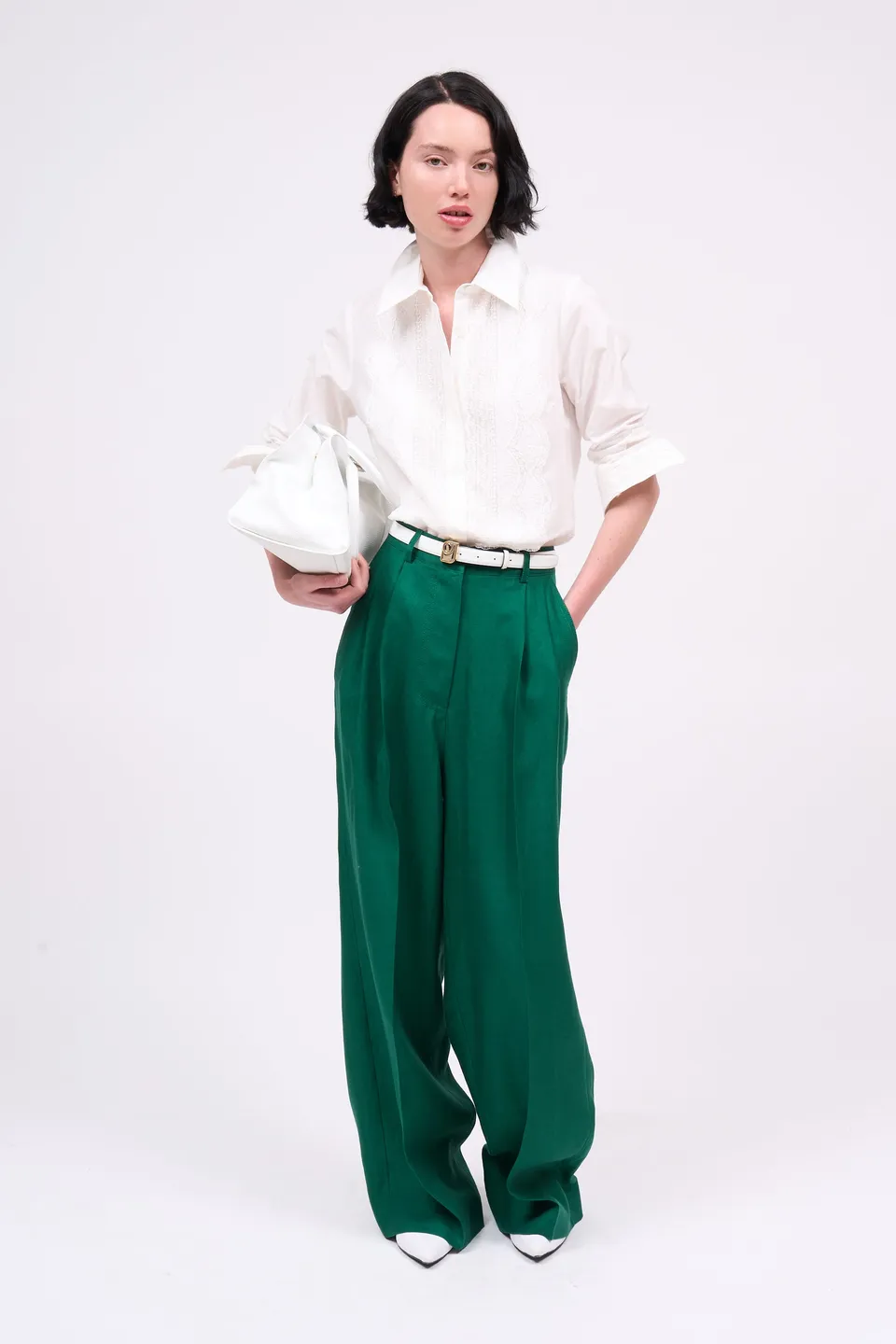 Paul & Joe Tailoring Mataram pantalon lin taille haute vert