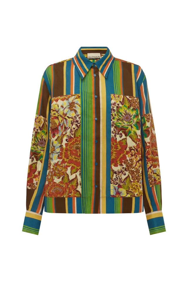 Alemais Charlie chemise en lin imprimé patchwork