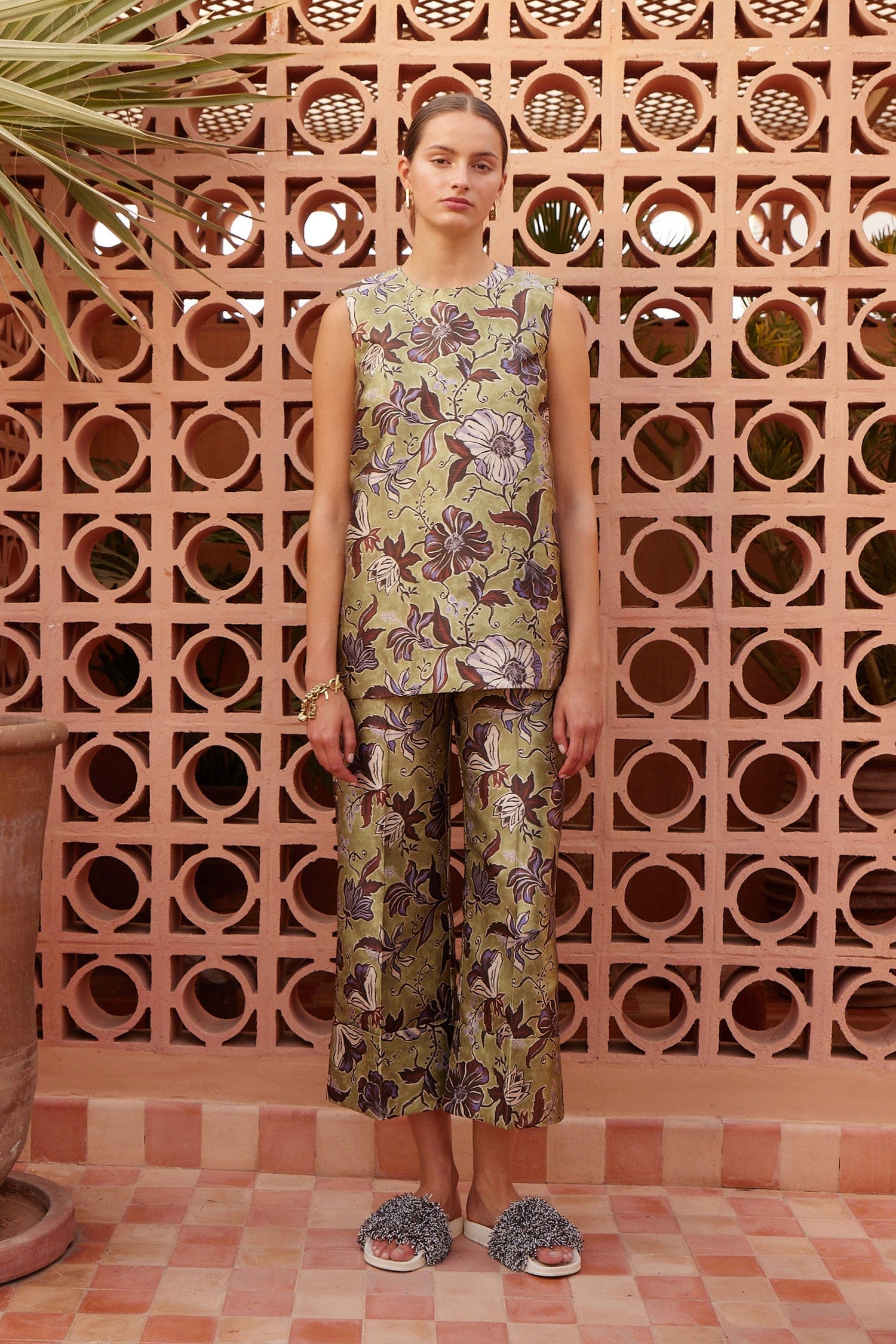Alemais Citron pantalon tailleur satin polyester recyclé