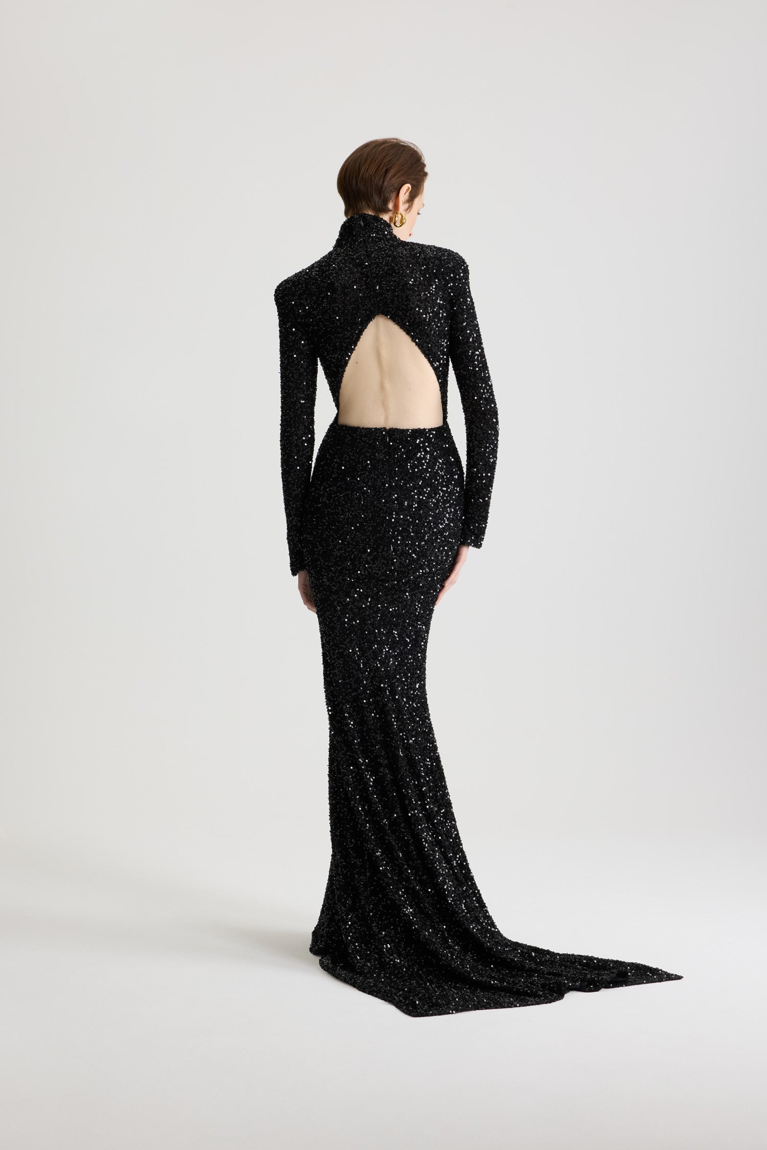 Patou H25DR2000226999B robe longue sequins noire dos découpé