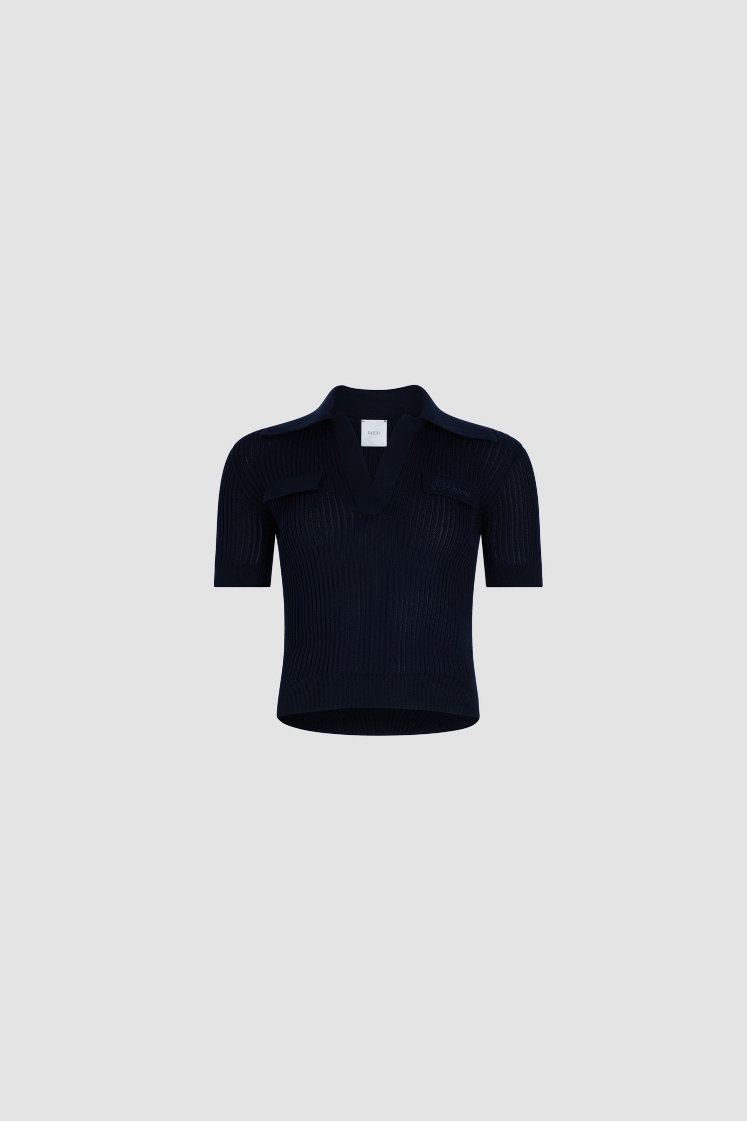 Patou KN229 top polo maille côtelée coton navy black